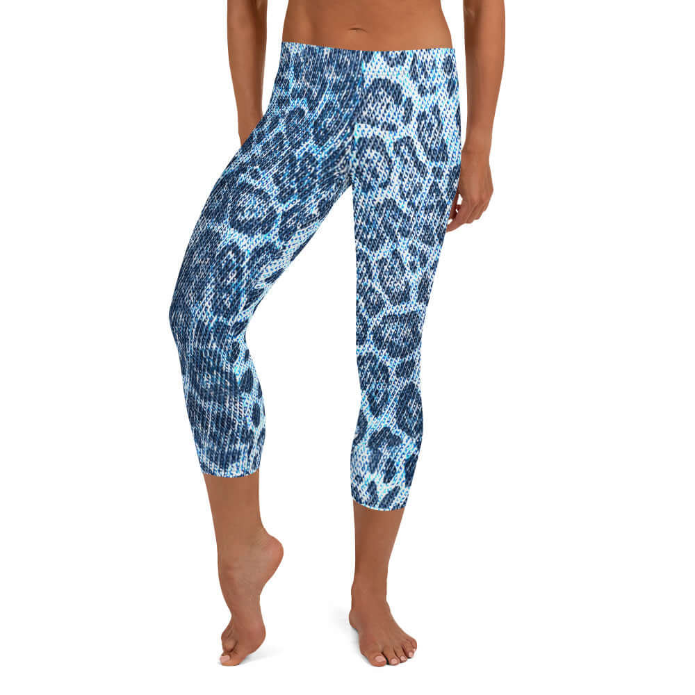 Capri Leggings | Blue Leopard Print | Denim-Style | Camo Colors