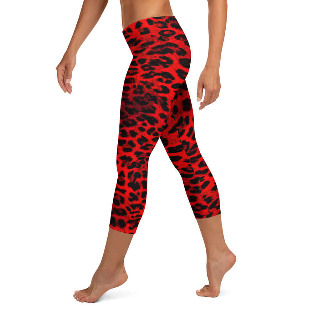 Red Leopard Print Capri Leggings | Camo Colors