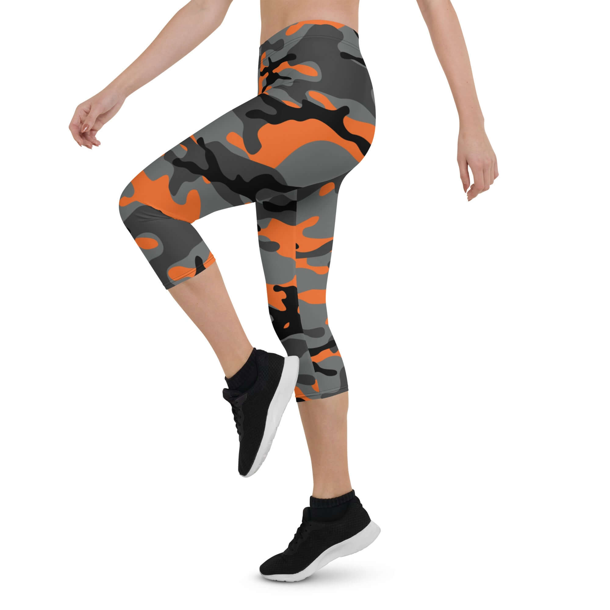 Capri Camo Leggings | Army Style in Black and Orange | Camo Colors