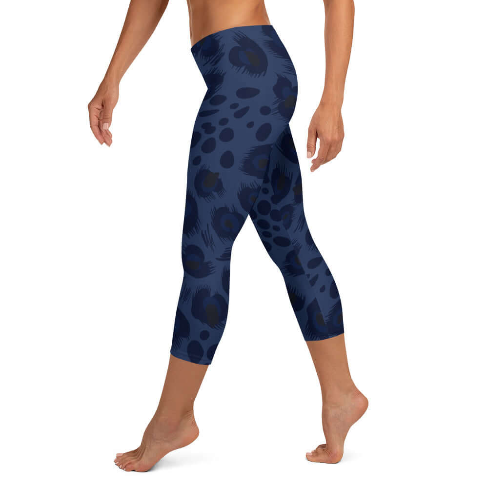 Capri Leggings | Deep Blue Leopard Print | Camo Colors