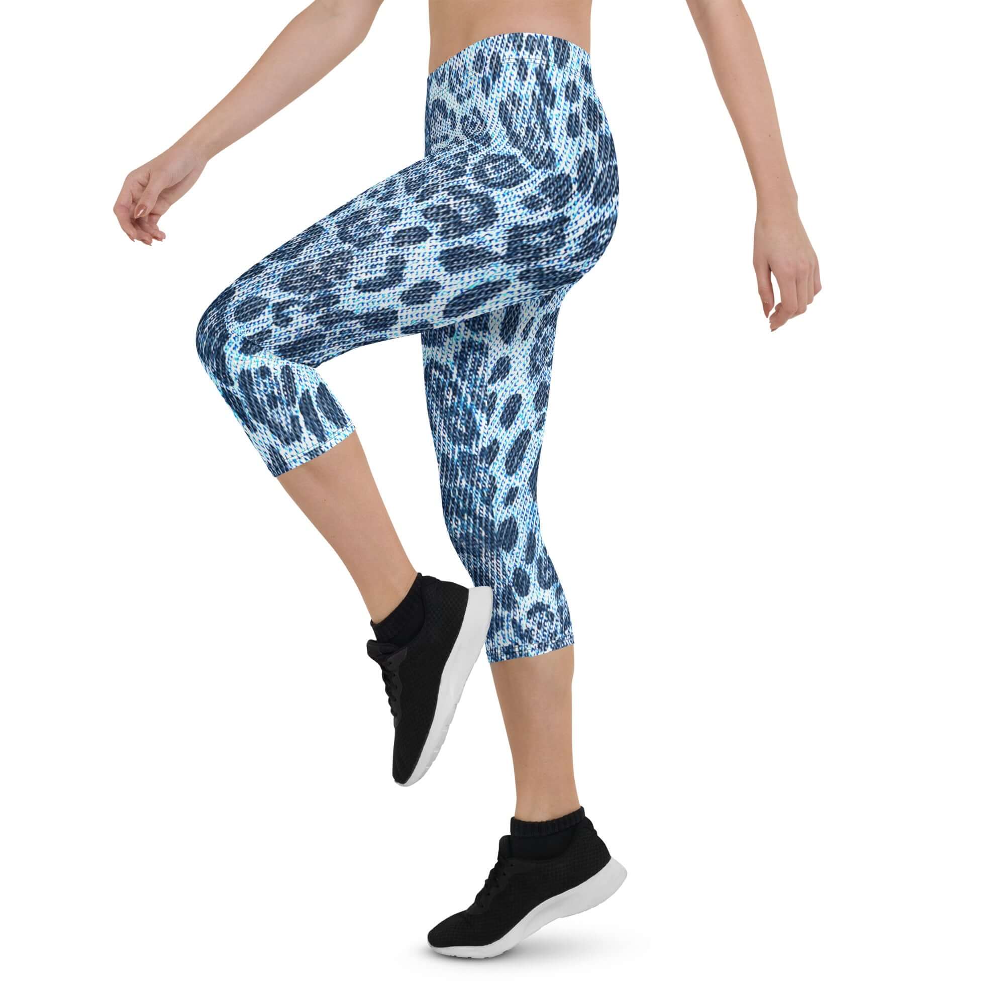 Capri Leggings | Blue Leopard Print | Denim-Style | Camo Colors
