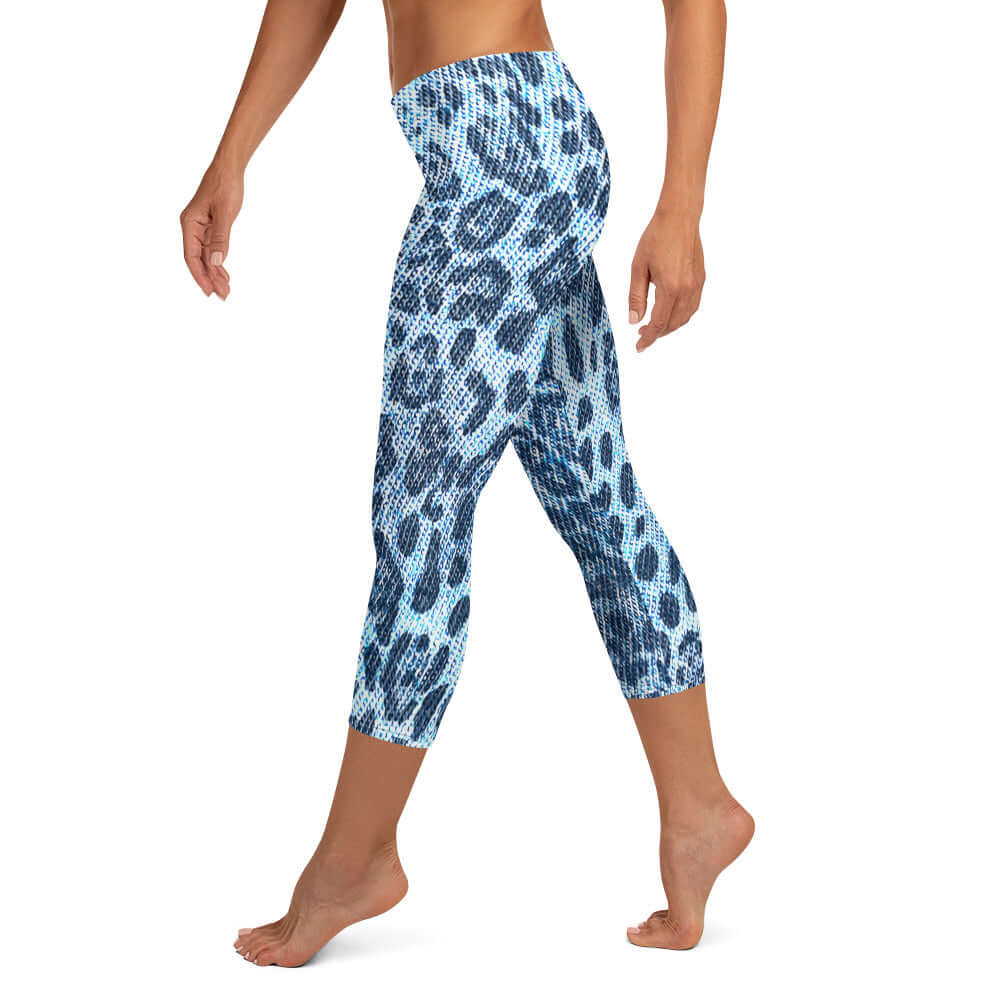 Capri Leggings | Blue Leopard Print | Denim-Style | Camo Colors