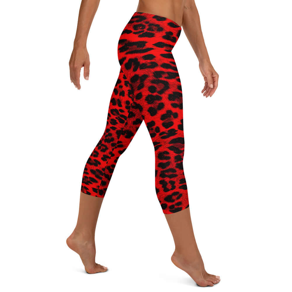 Red Leopard Print Capri Leggings | Camo Colors