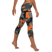 Capri Camo Leggings | Army Style in Black and Orange | Camo Colors