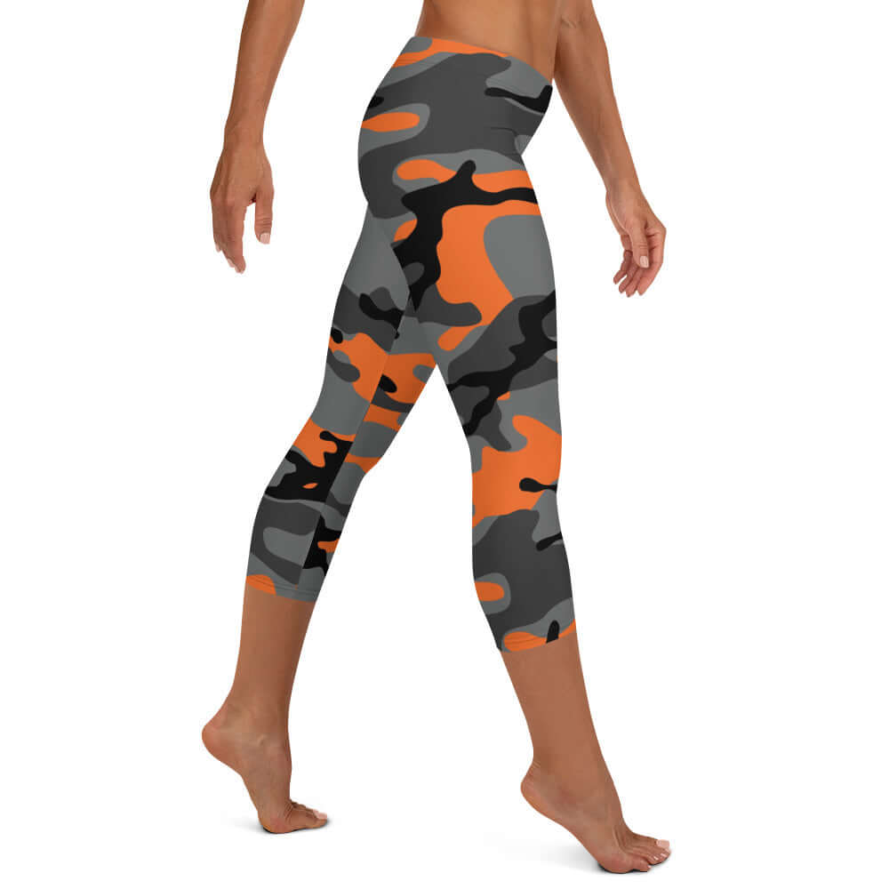 Capri Camo Leggings | Army Style in Black and Orange | Camo Colors