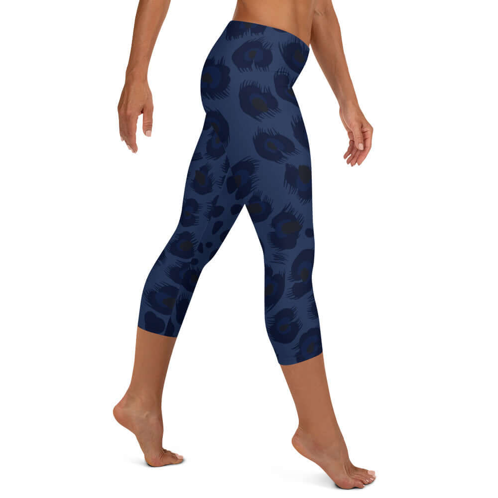 Capri Leggings | Deep Blue Leopard Print | Camo Colors
