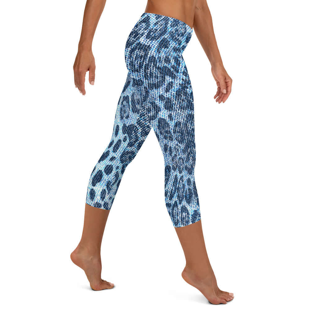 Capri Leggings | Blue Leopard Print | Denim-Style | Camo Colors
