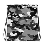 Drawstring Bag | Black, Gray & White Camouflage Camo Colors