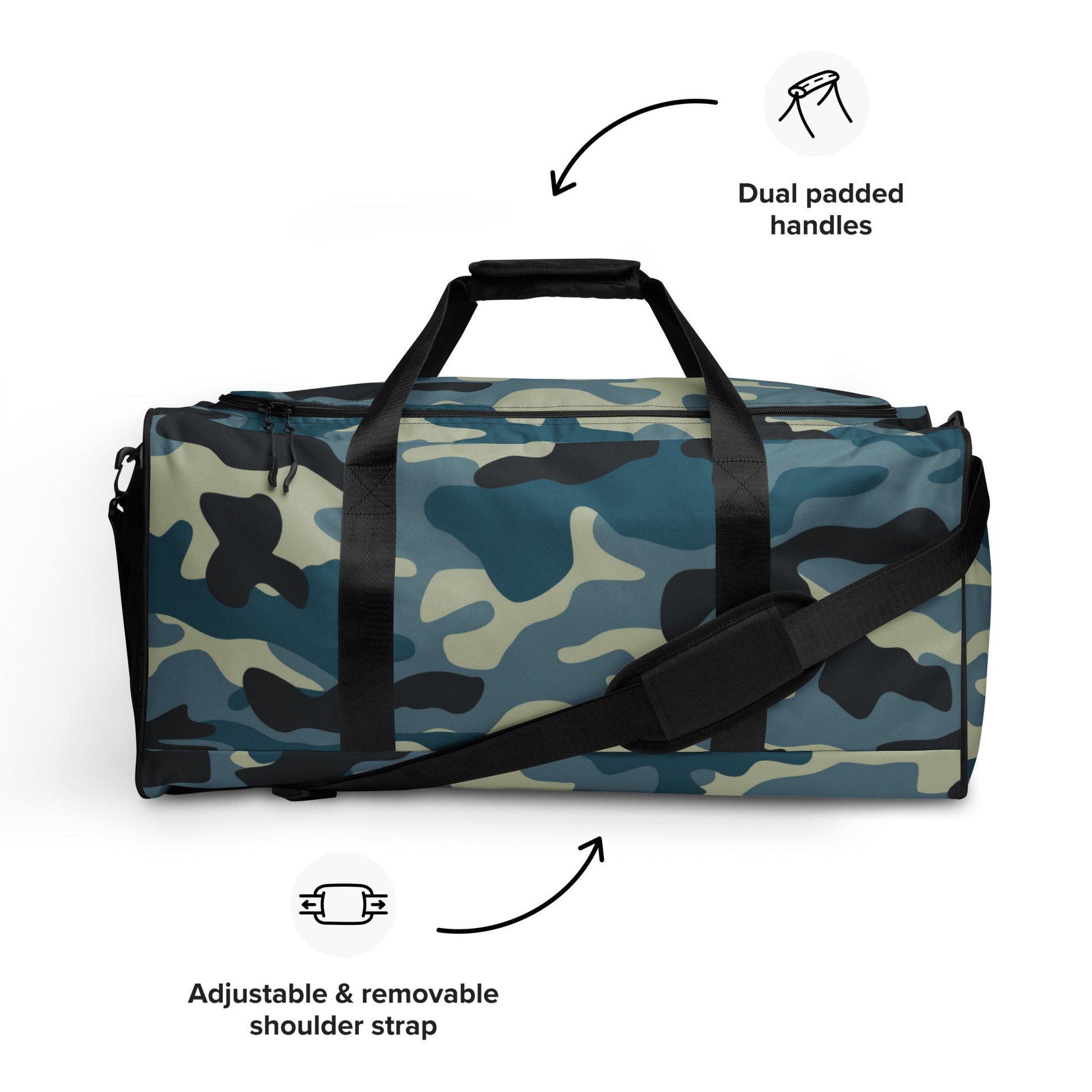 Premium Quality Duffle Bag in Shades of Blue & Charcoal Camo | Camo Colors