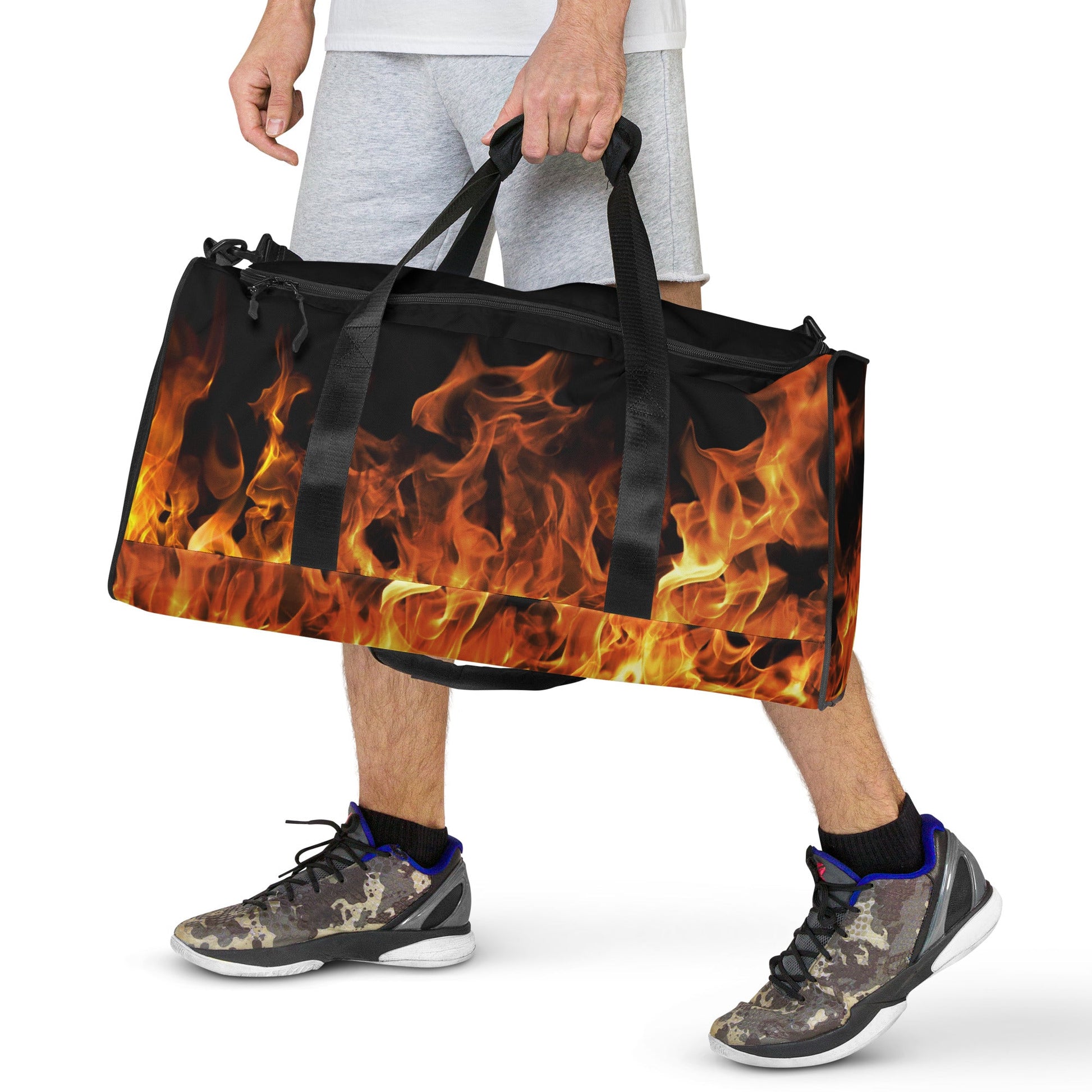 Blazing Flames Duffle Bag | Premium Gym Bag for Style & Performance | Camo Colors
