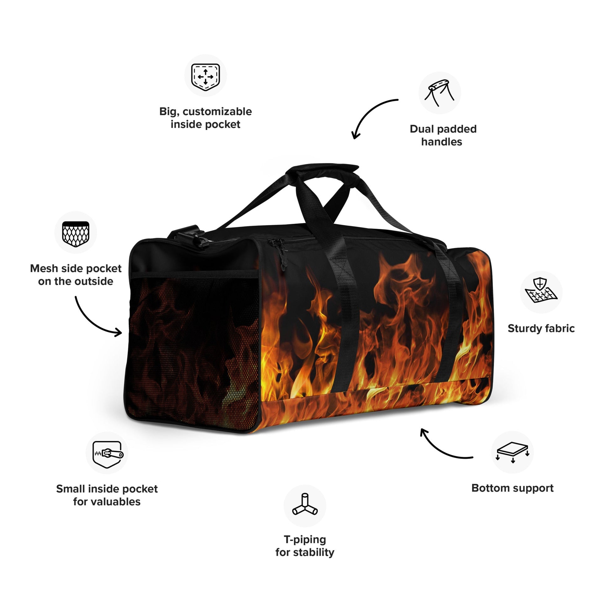 Blazing Flames Duffle Bag | Premium Gym Bag for Style & Performance | Camo Colors