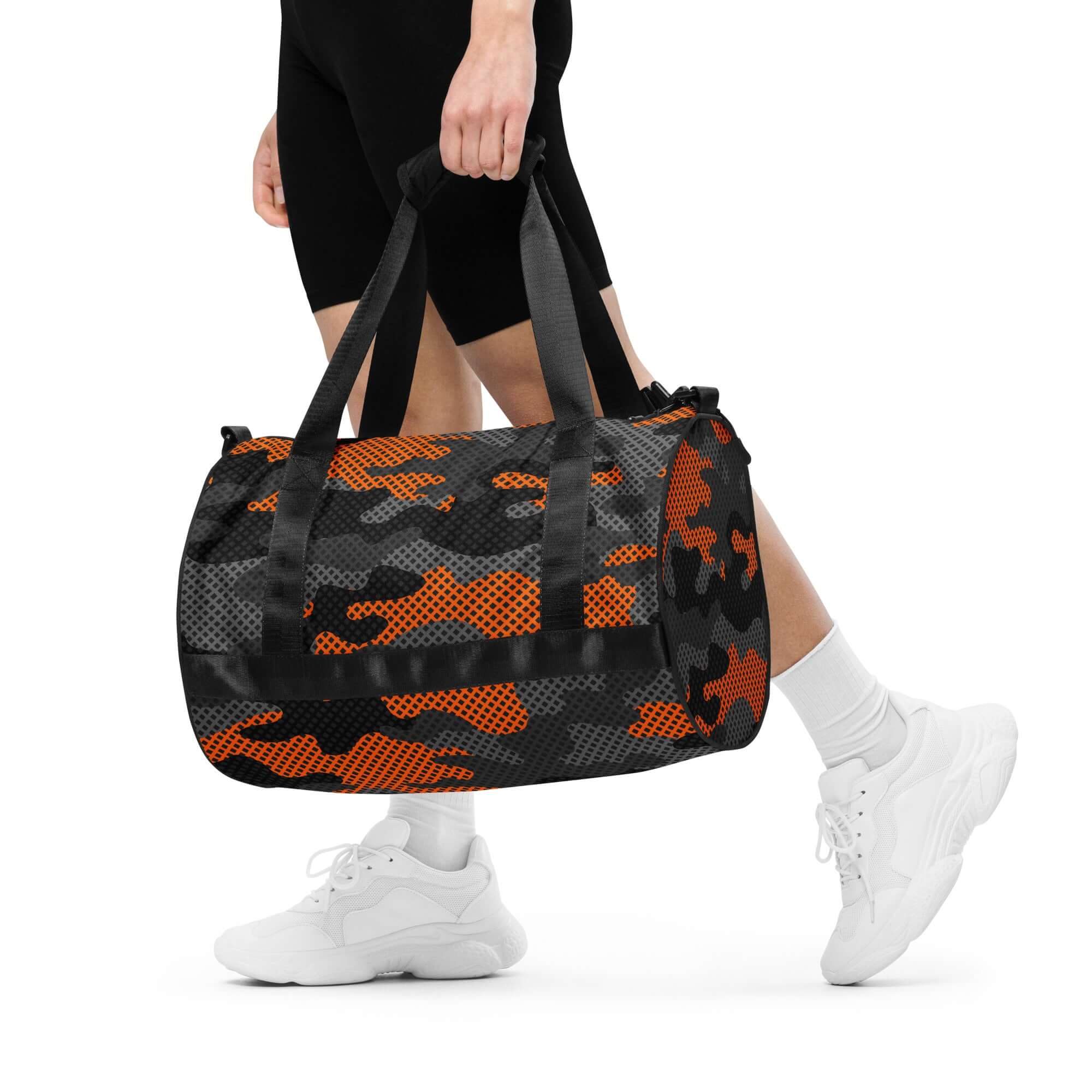 Camo Gym Bag | Black Orange Pixel Camouflage Camo Colors
