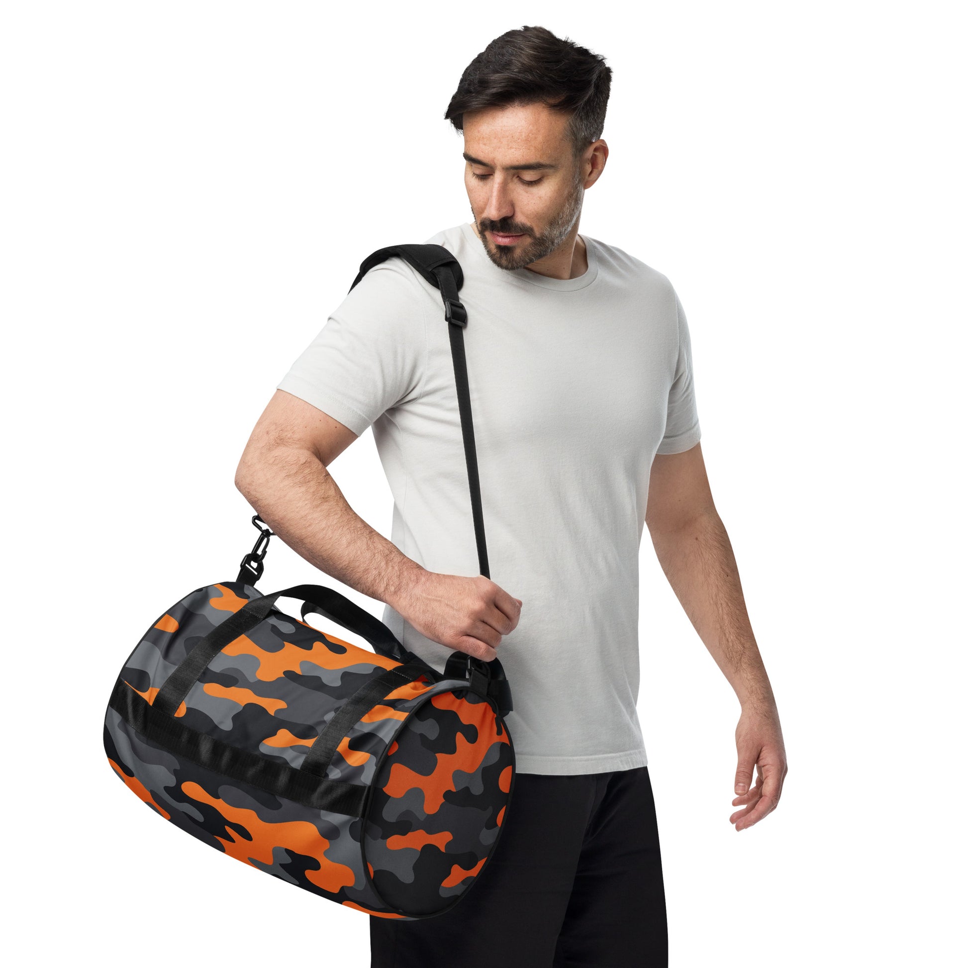 Camo Gym Bag | Orange, Black & Gray Camo Colors