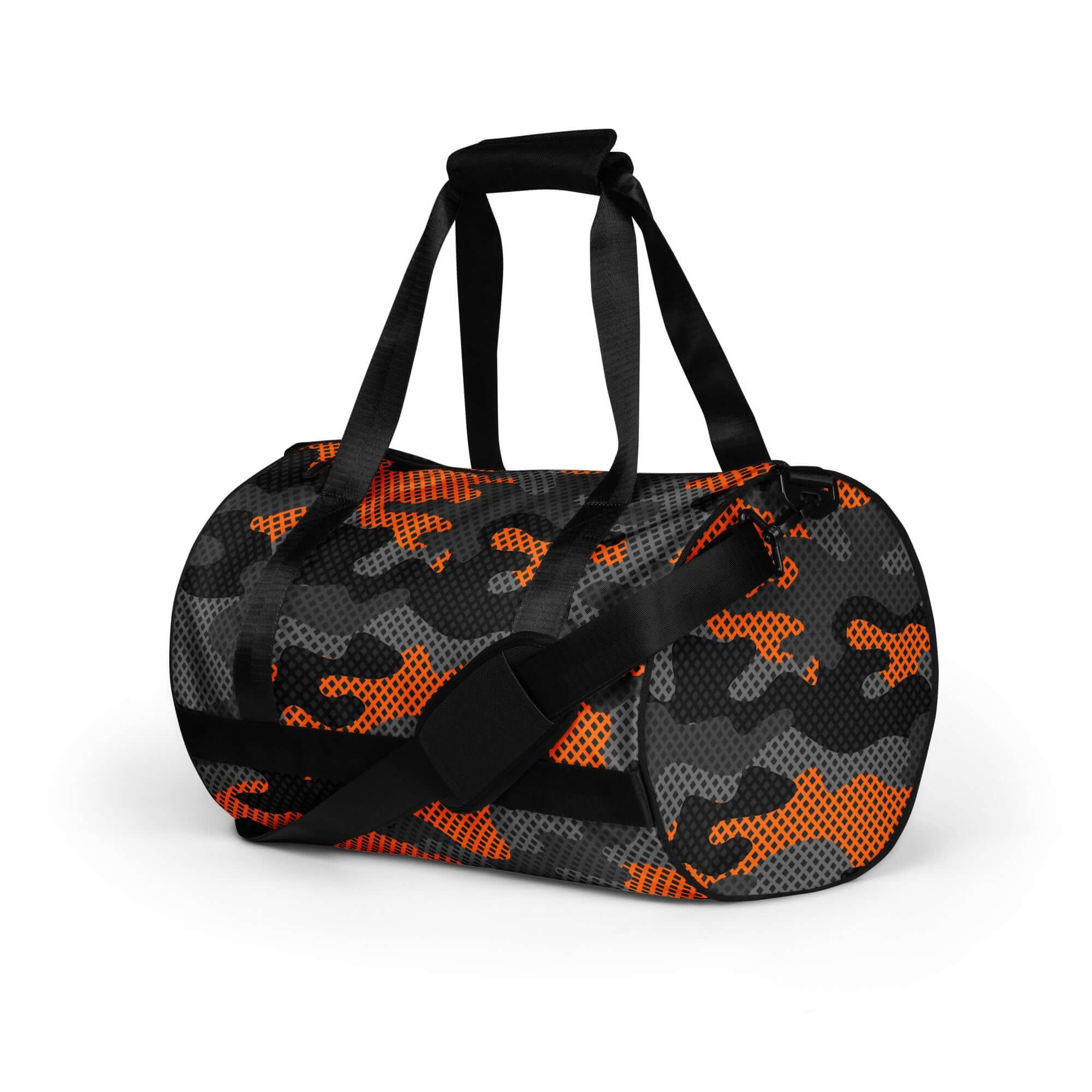 Camo Gym Bag | Black Orange Pixel Camouflage Camo Colors