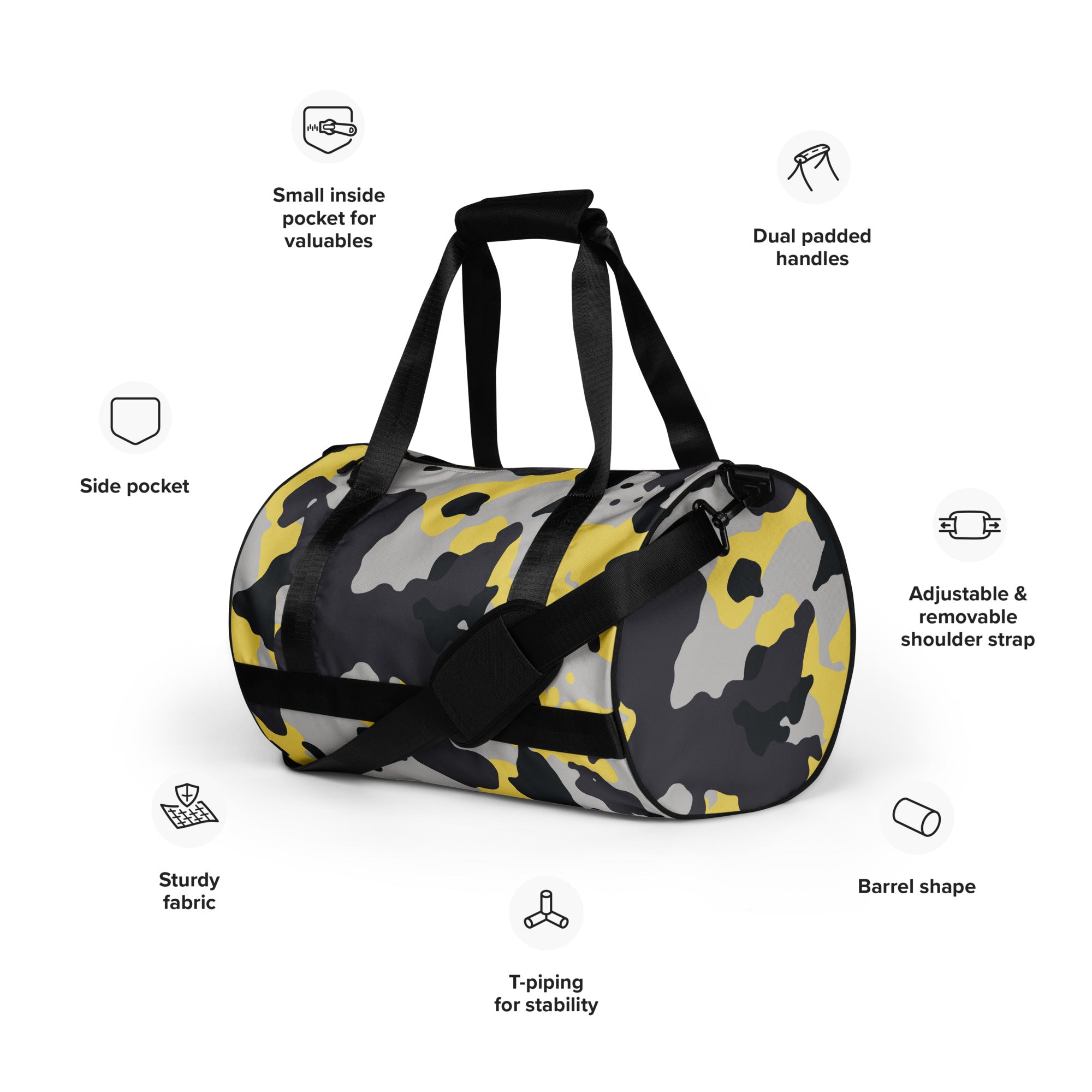 Camo Gym Bag | Yellow, Black, and Silver Camo Colors