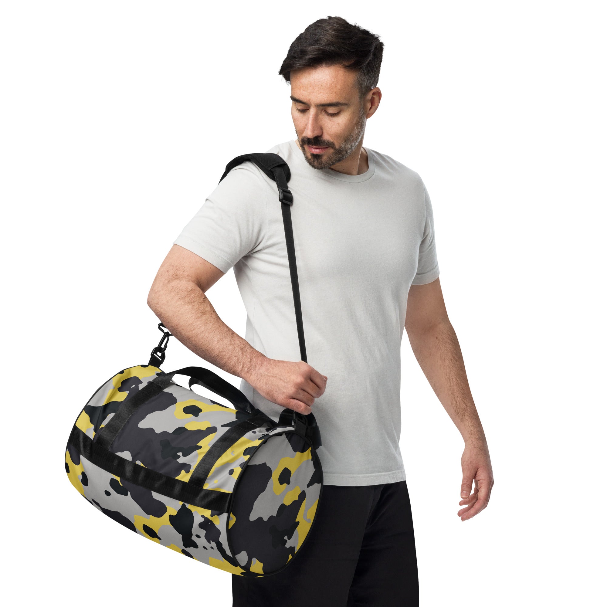 Camo Gym Bag | Yellow, Black, and Silver Camo Colors