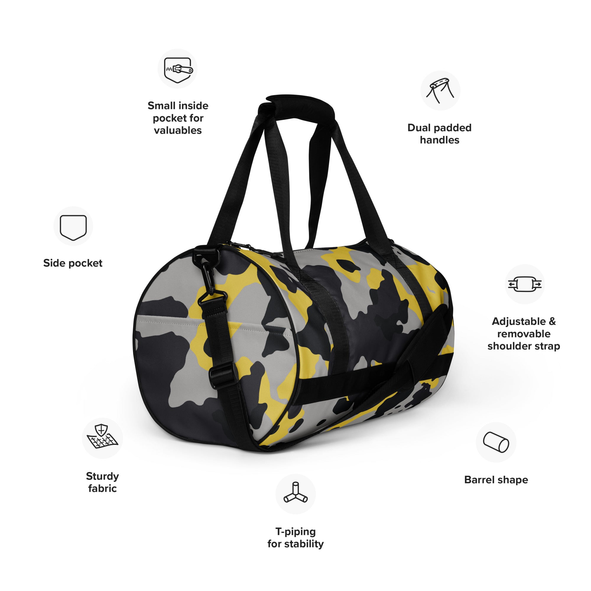 Camo Gym Bag | Yellow, Black, and Silver Camo Colors