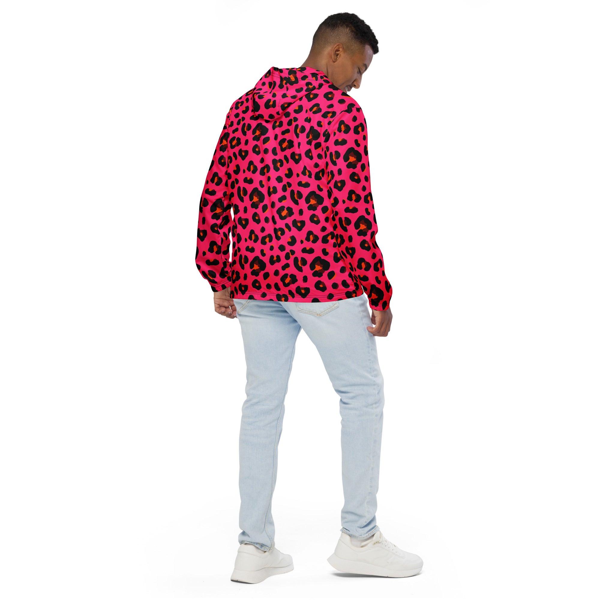 Men's Windbreaker | Cerise Pink, Orange and Black Leopard Camo Colors