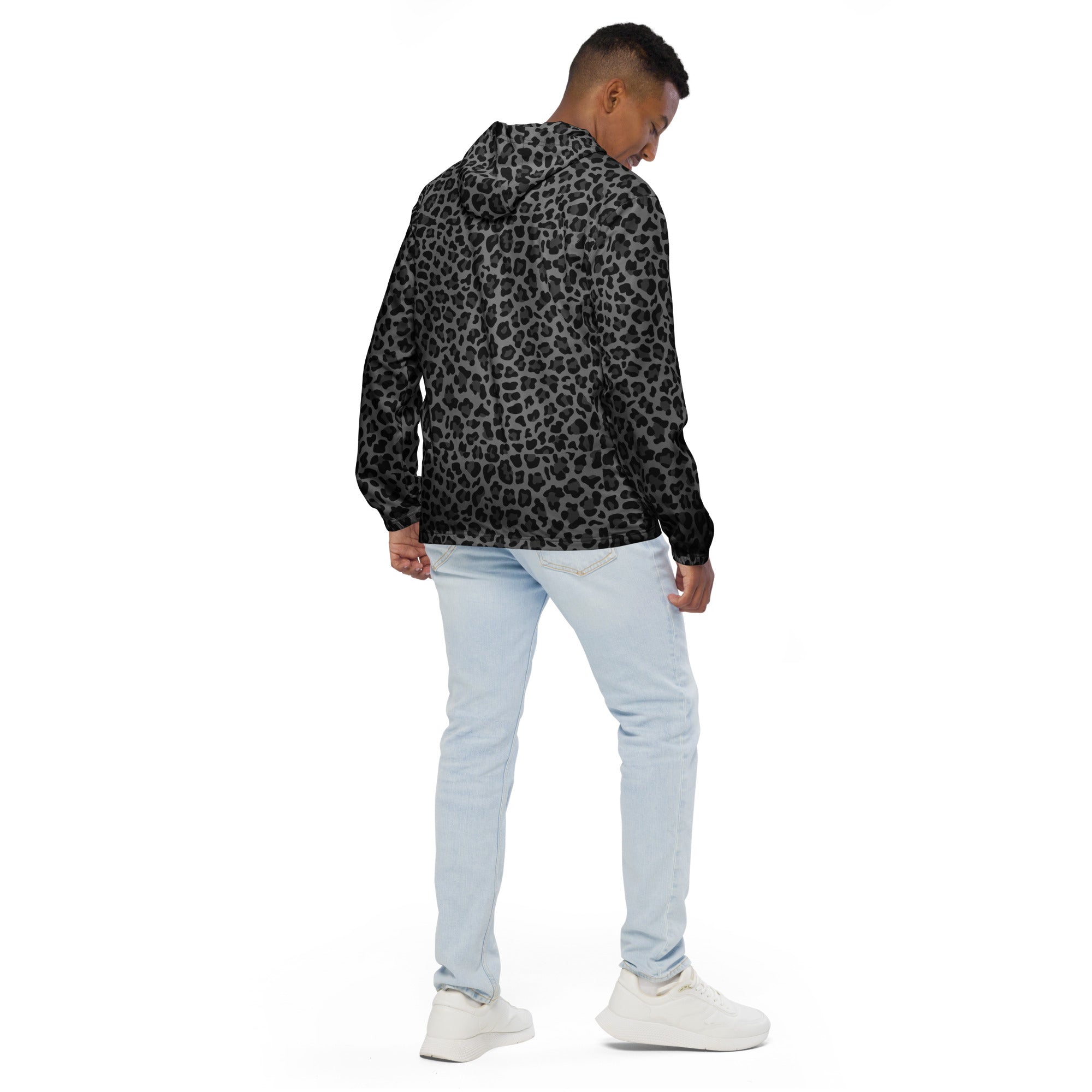 Men's Windbreaker | Gray and Black Leopard Pattern Camo Colors