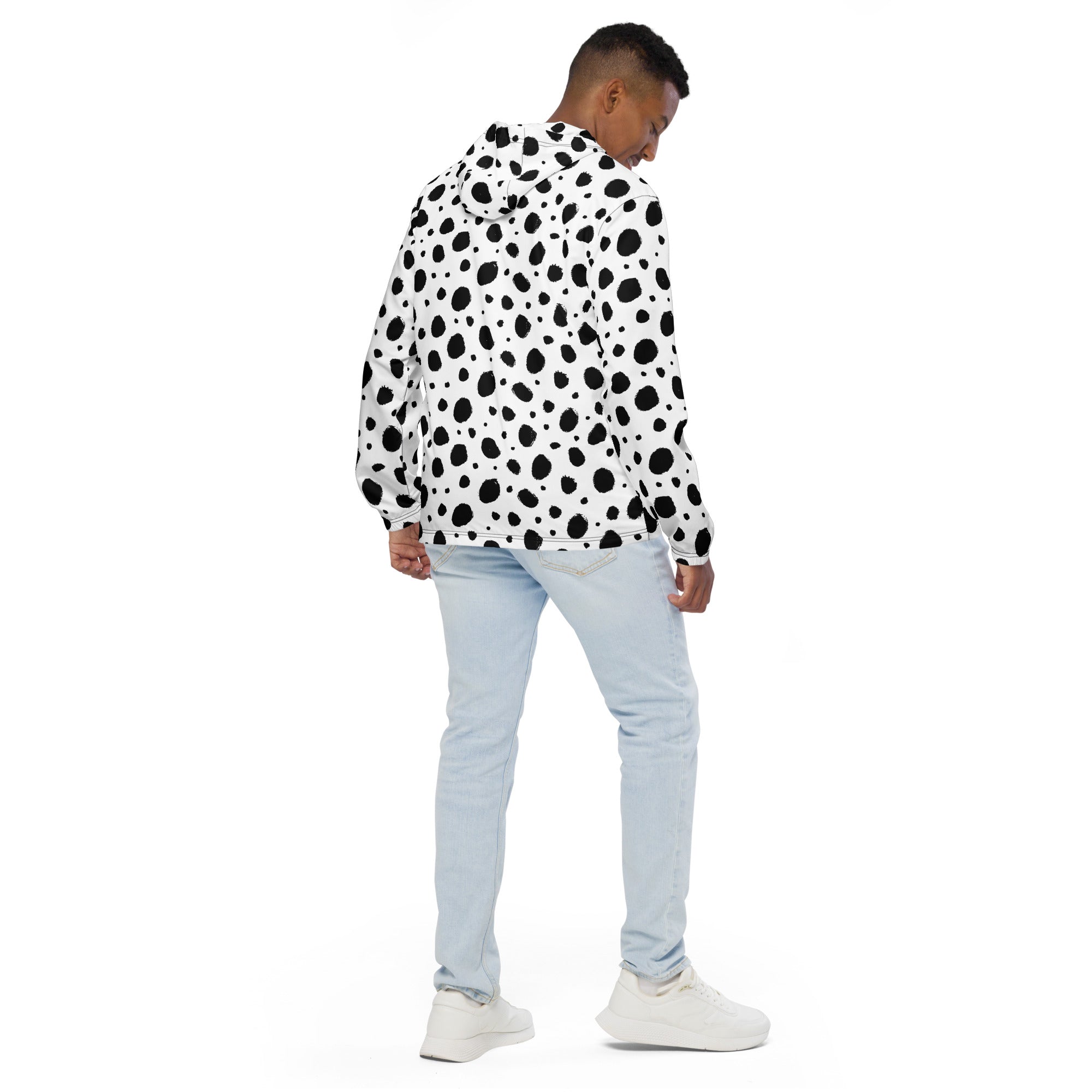 Men's Black and White Camo Windbreaker with Grunge Spot Design | Camo Colors