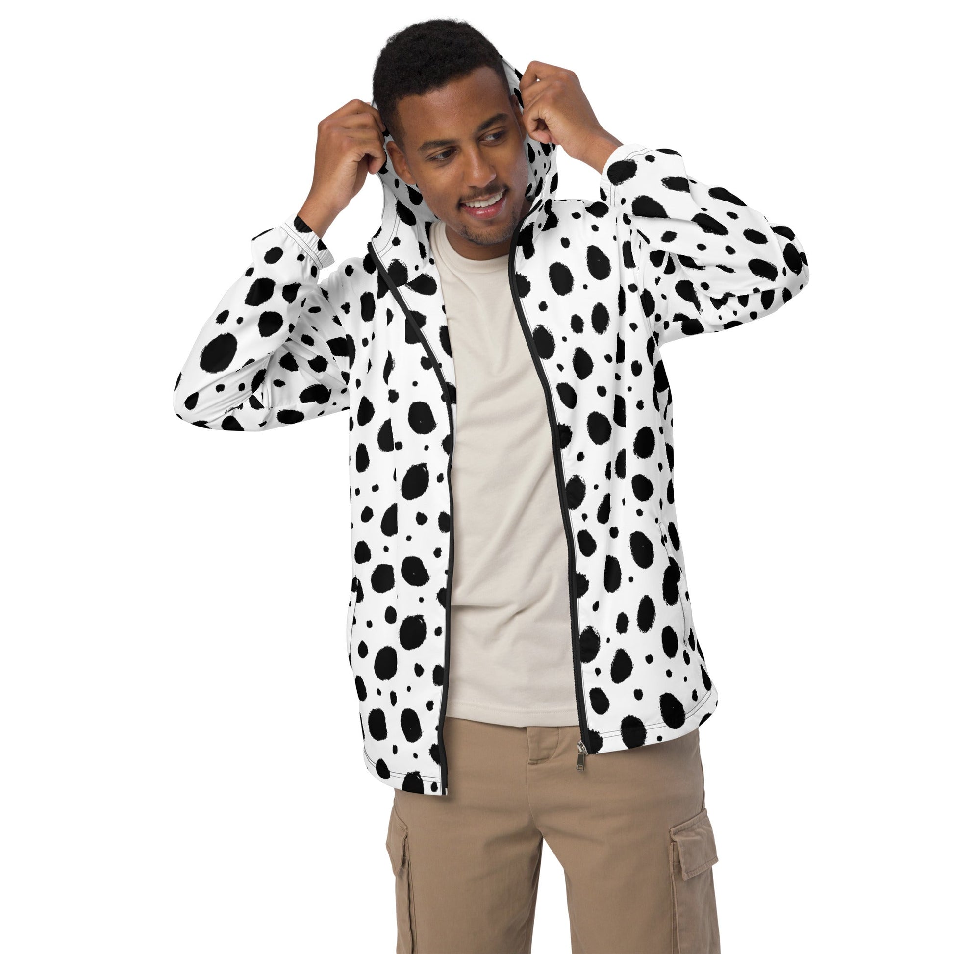 Men's Black and White Camo Windbreaker with Grunge Spot Design | Camo Colors