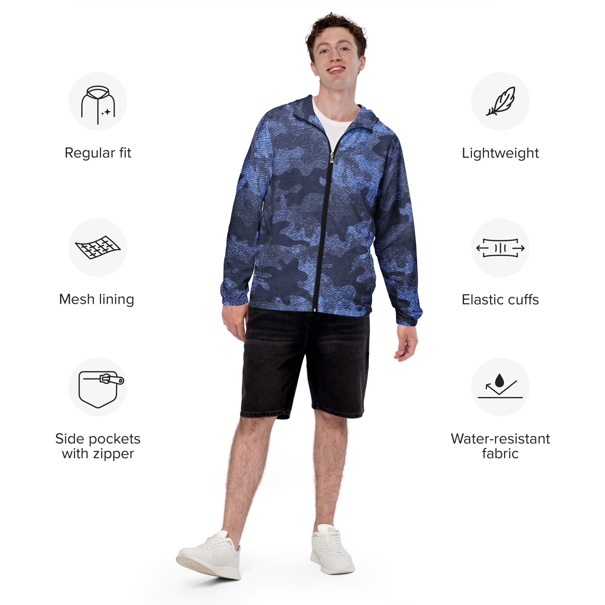Men's Windbreaker | Denim Blue Camo Camo Colors