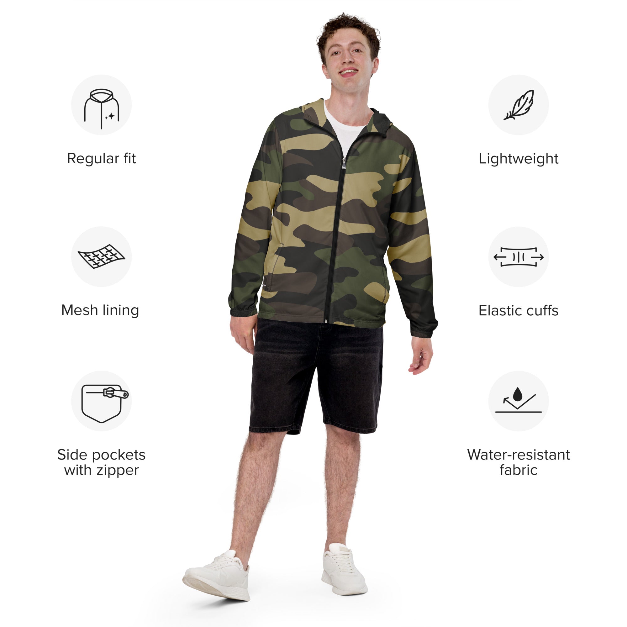 Men's Windbreaker | Classic Green Camo Camo Colors