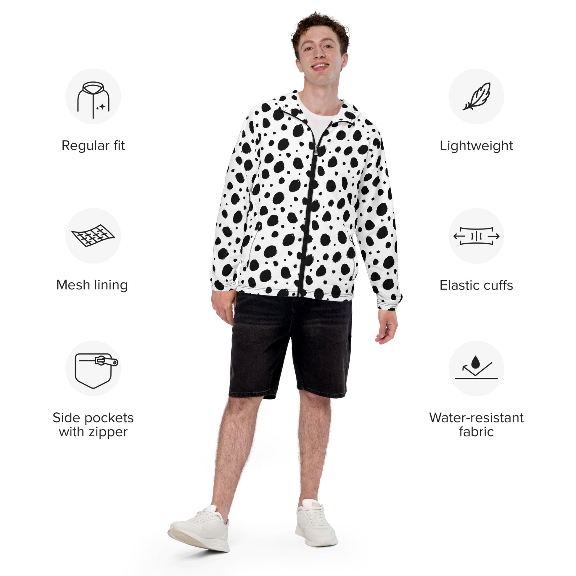 Men's Black and White Camo Windbreaker with Grunge Spot Design | Camo Colors