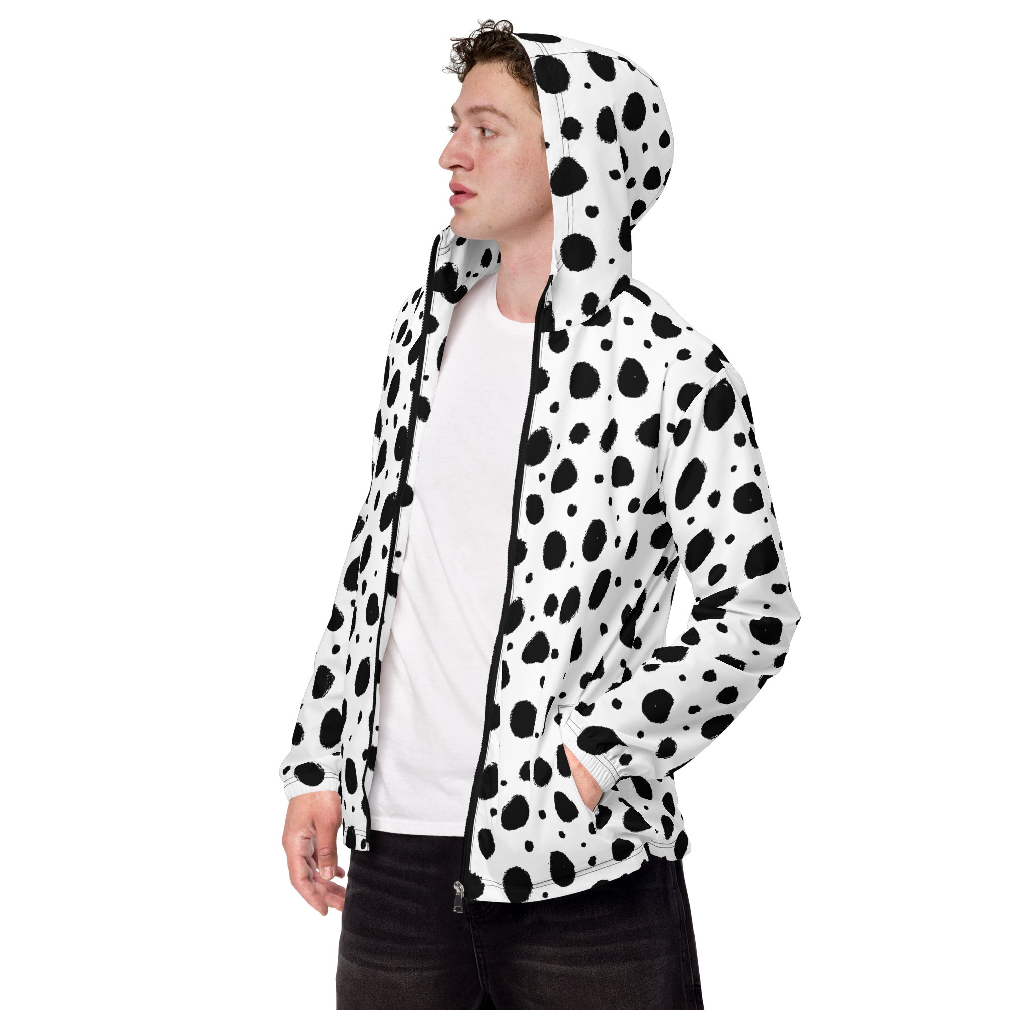 Men's Black and White Camo Windbreaker with Grunge Spot Design | Camo Colors