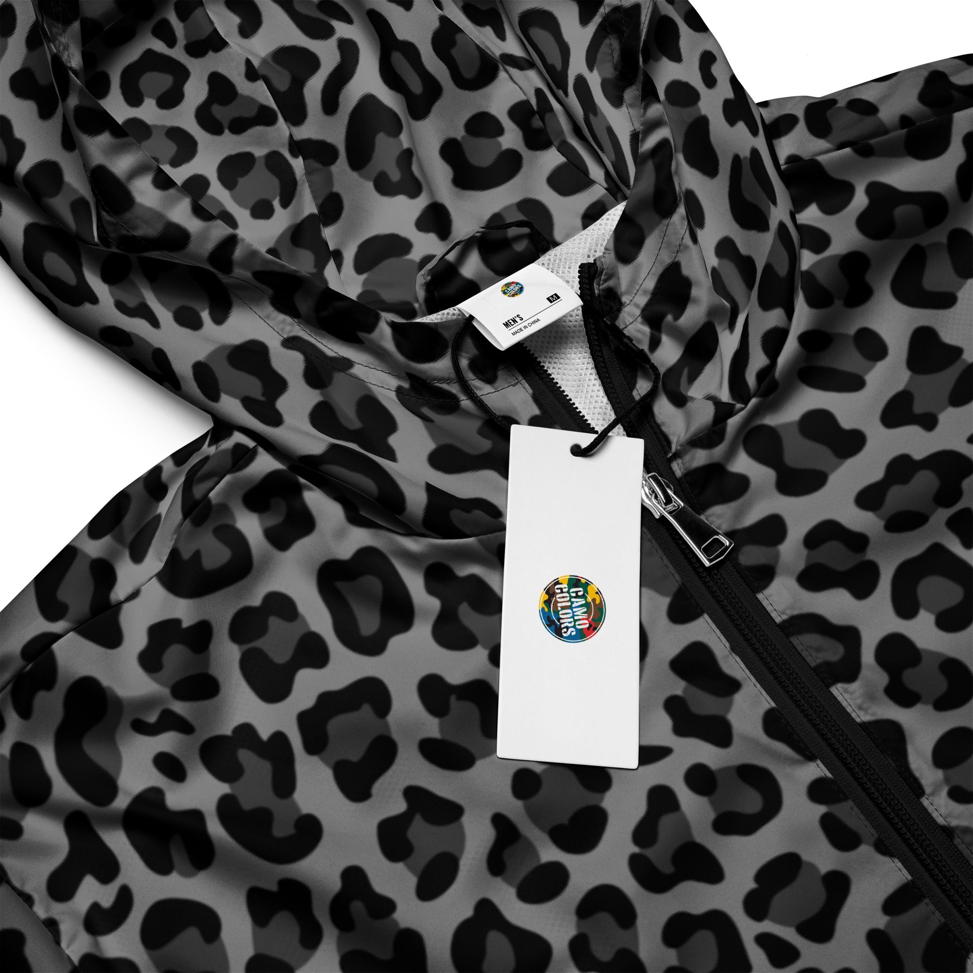 Men's Windbreaker | Gray and Black Leopard Pattern Camo Colors