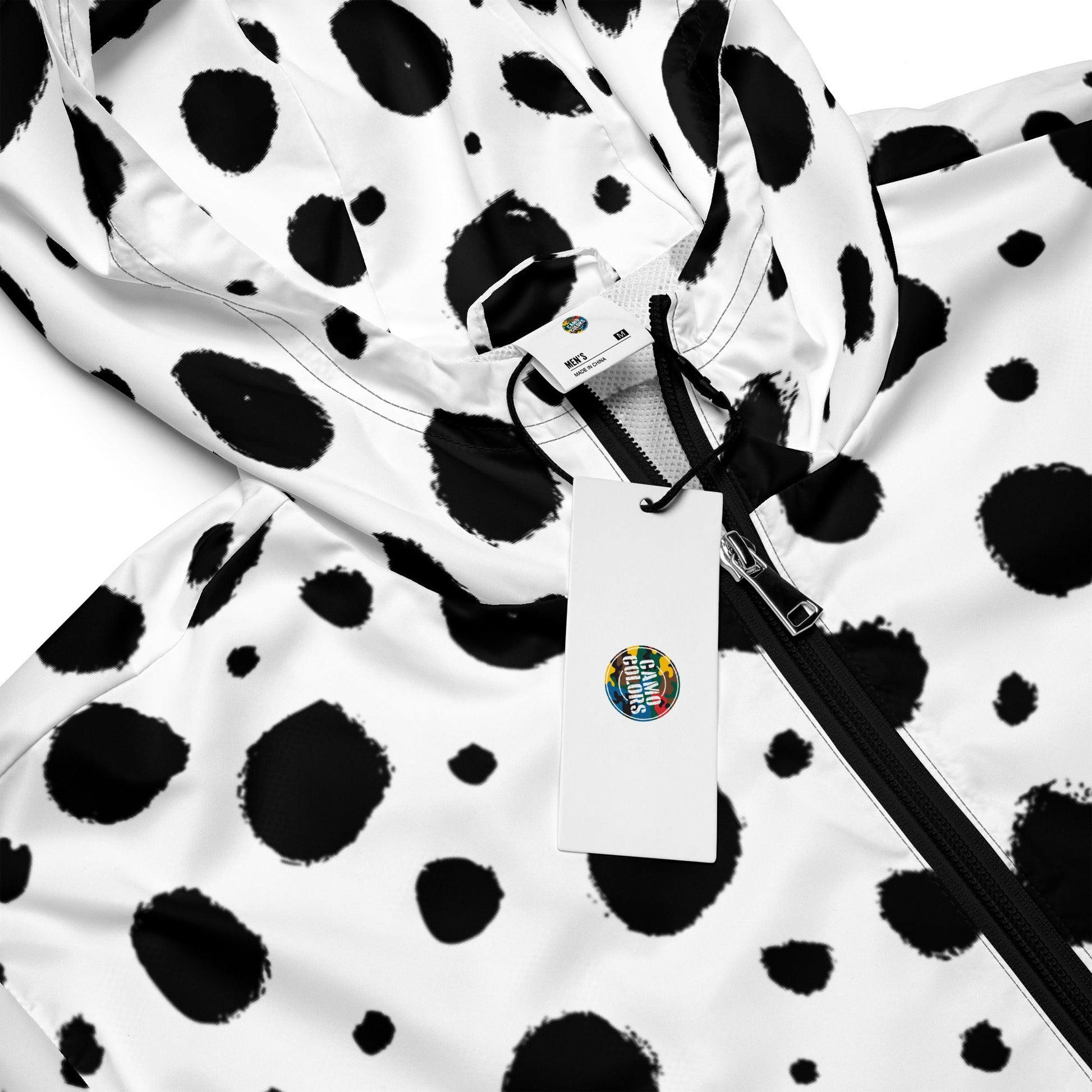 Men's Black and White Camo Windbreaker with Grunge Spot Design | Camo Colors