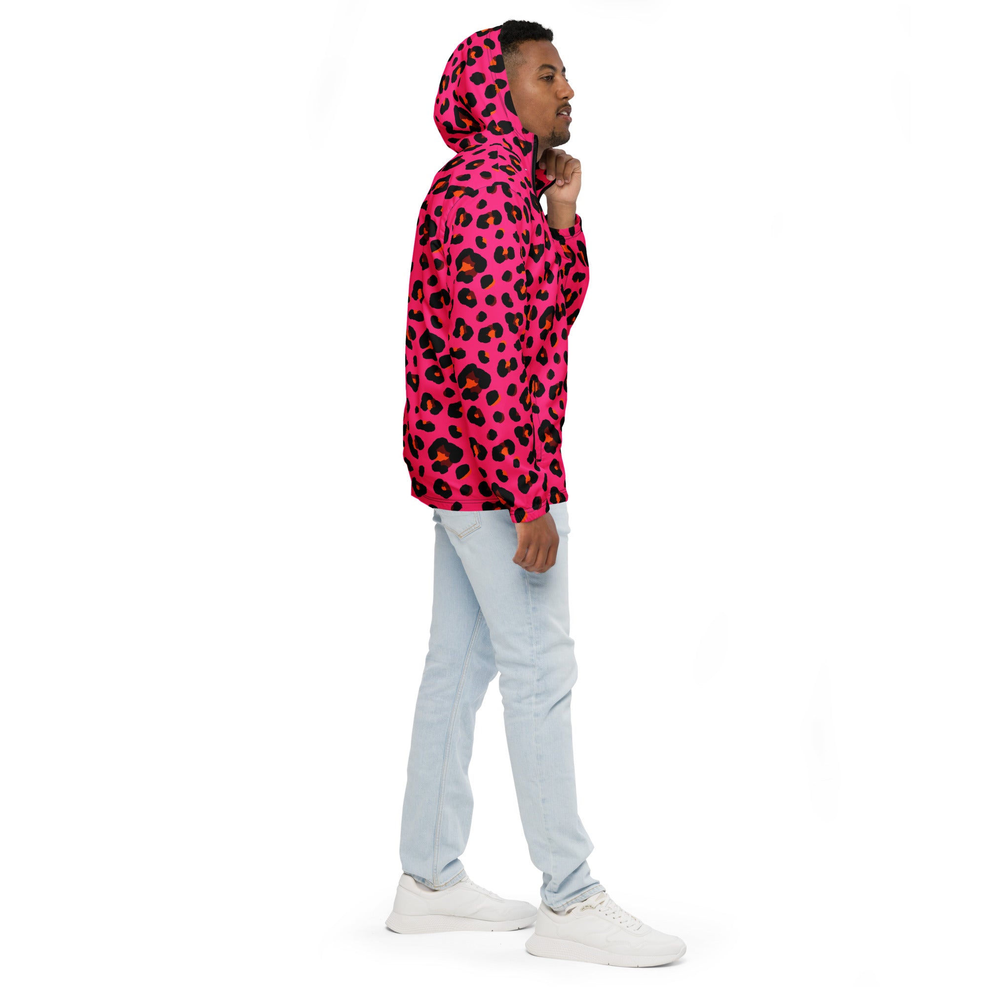 Men's Windbreaker | Cerise Pink, Orange and Black Leopard Camo Colors