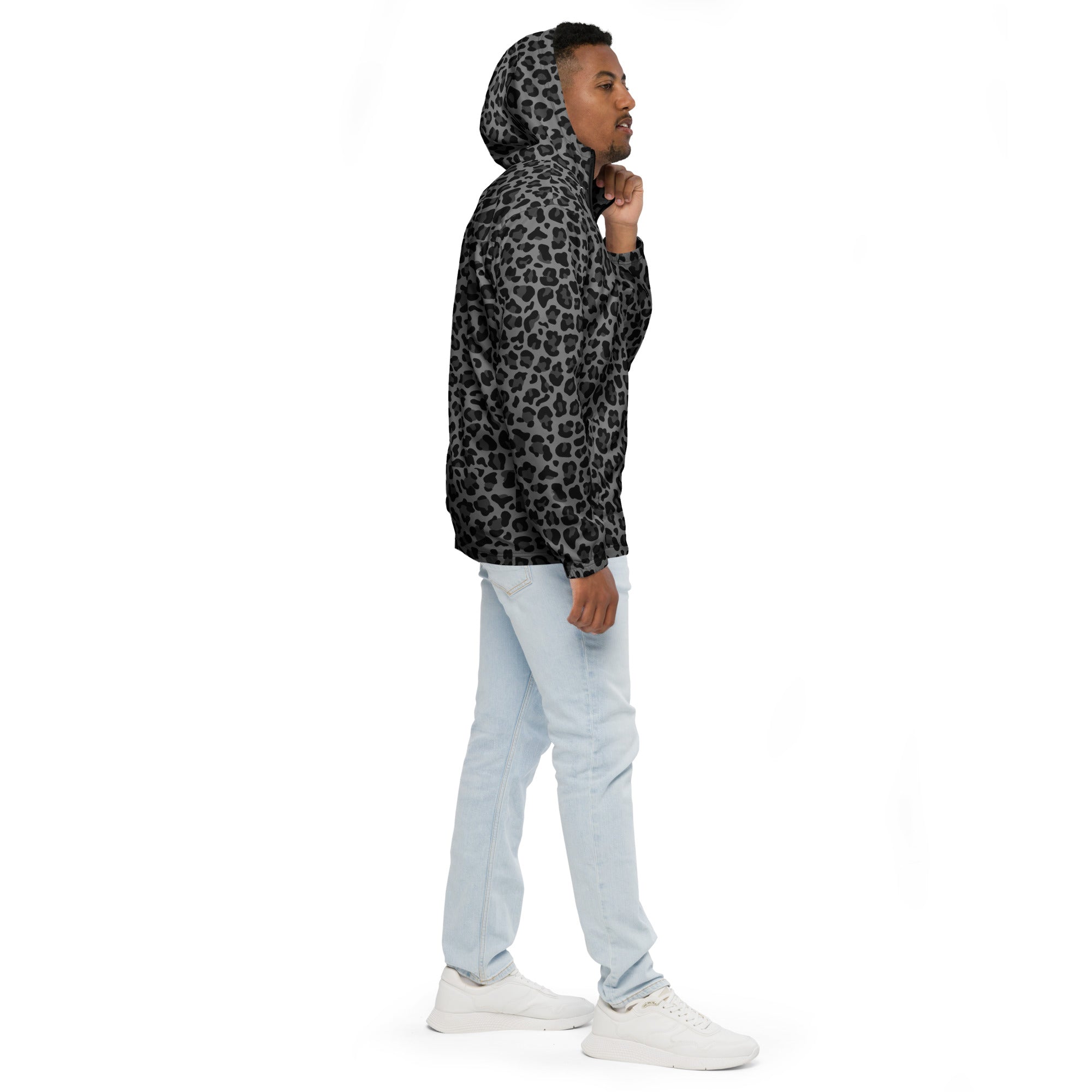 Men's Windbreaker | Gray and Black Leopard Pattern Camo Colors