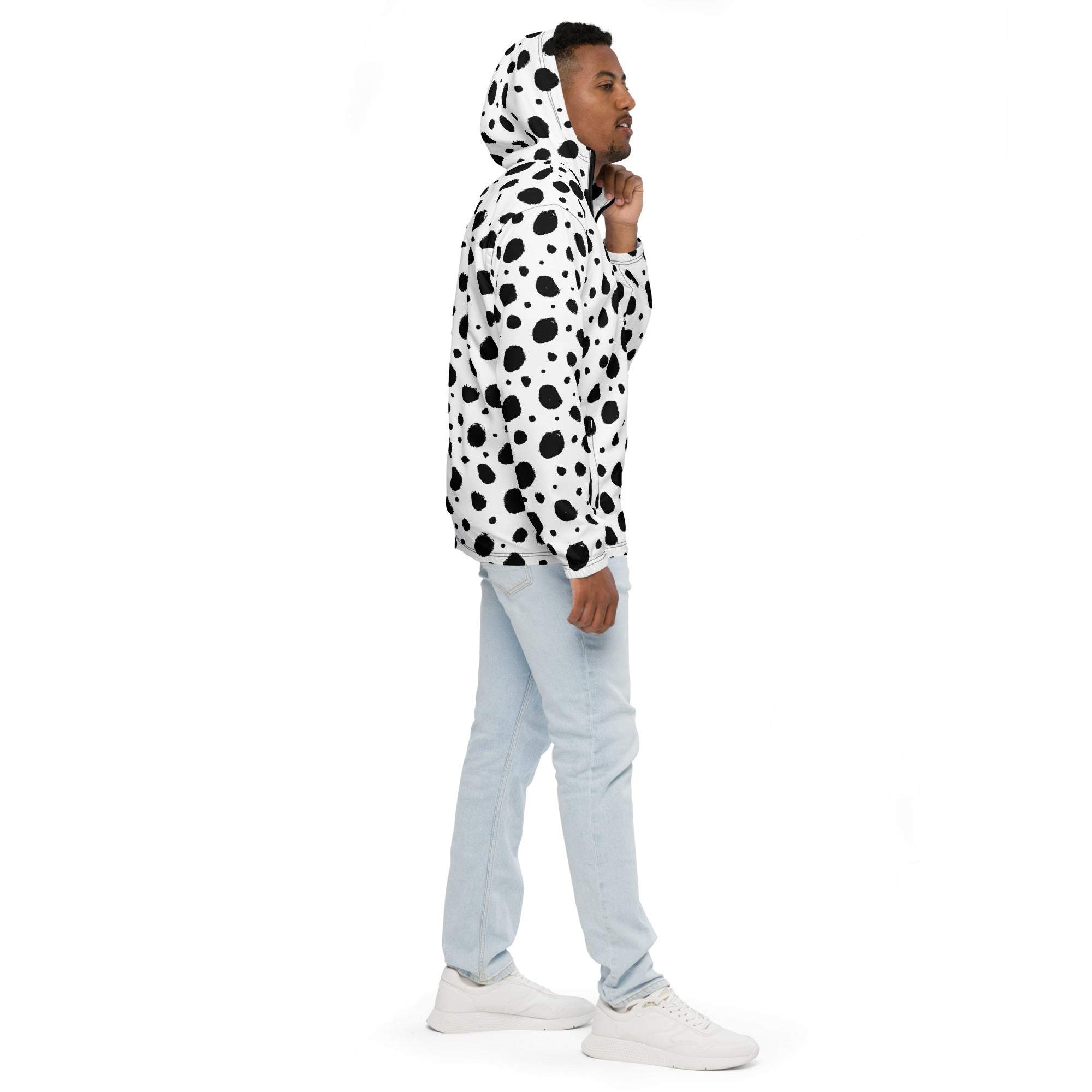 Men's Black and White Camo Windbreaker with Grunge Spot Design | Camo Colors