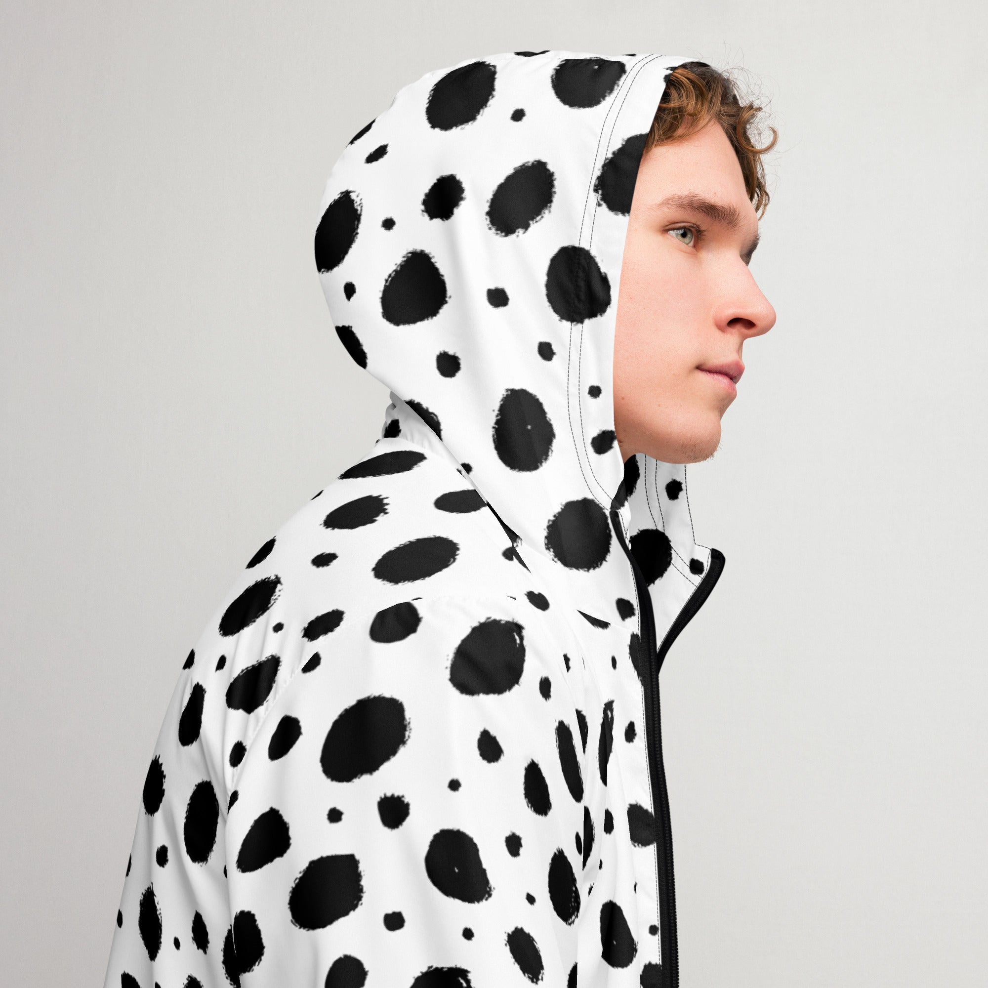 Men's Black and White Camo Windbreaker with Grunge Spot Design | Camo Colors