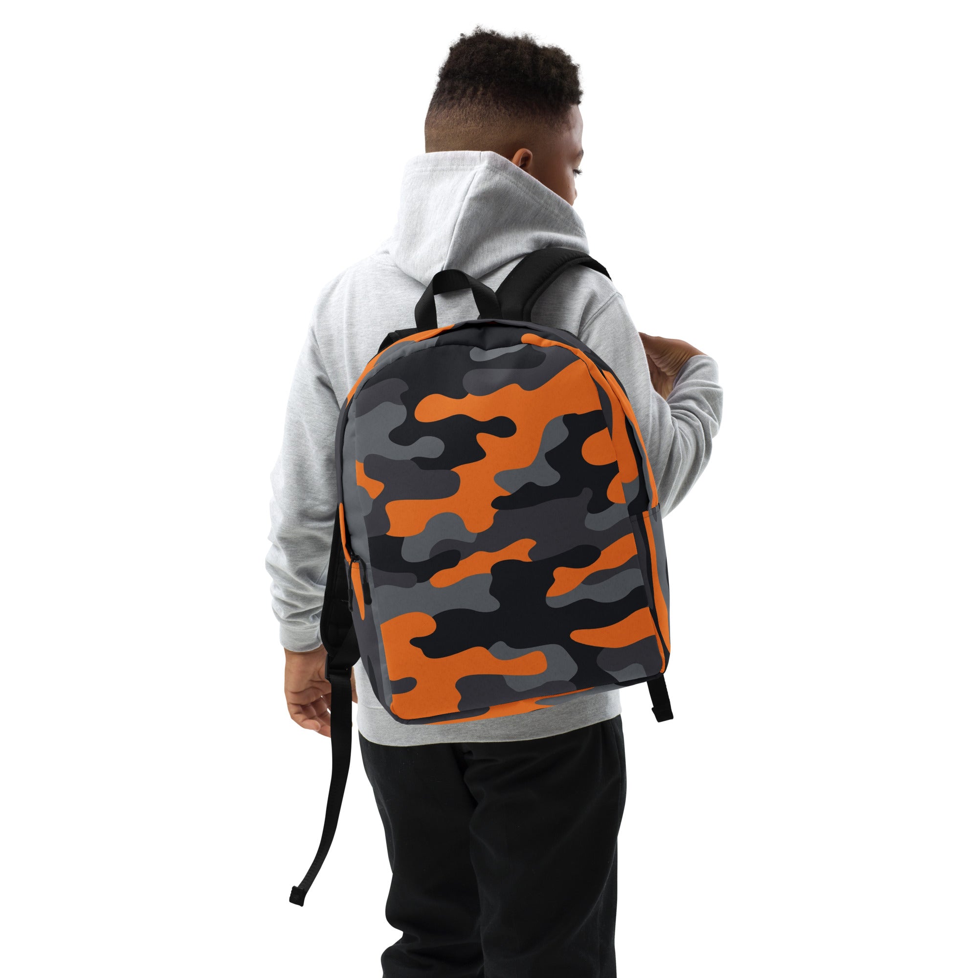 Minimalist Backpack | Orange, Gray & Black Camouflage Camo Colors
