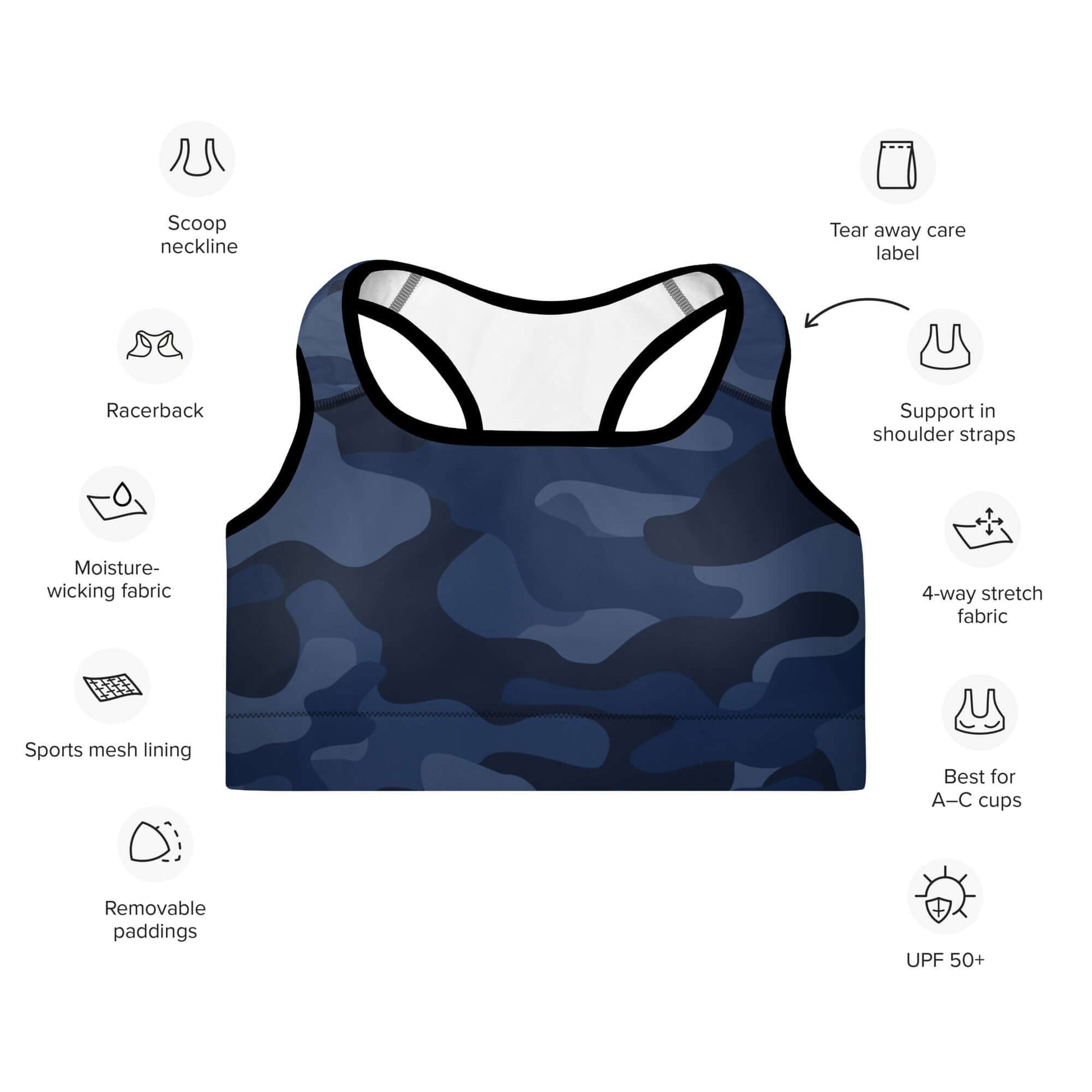Sports Bra for Women in Deep Blue Camo Print | Camo Colors