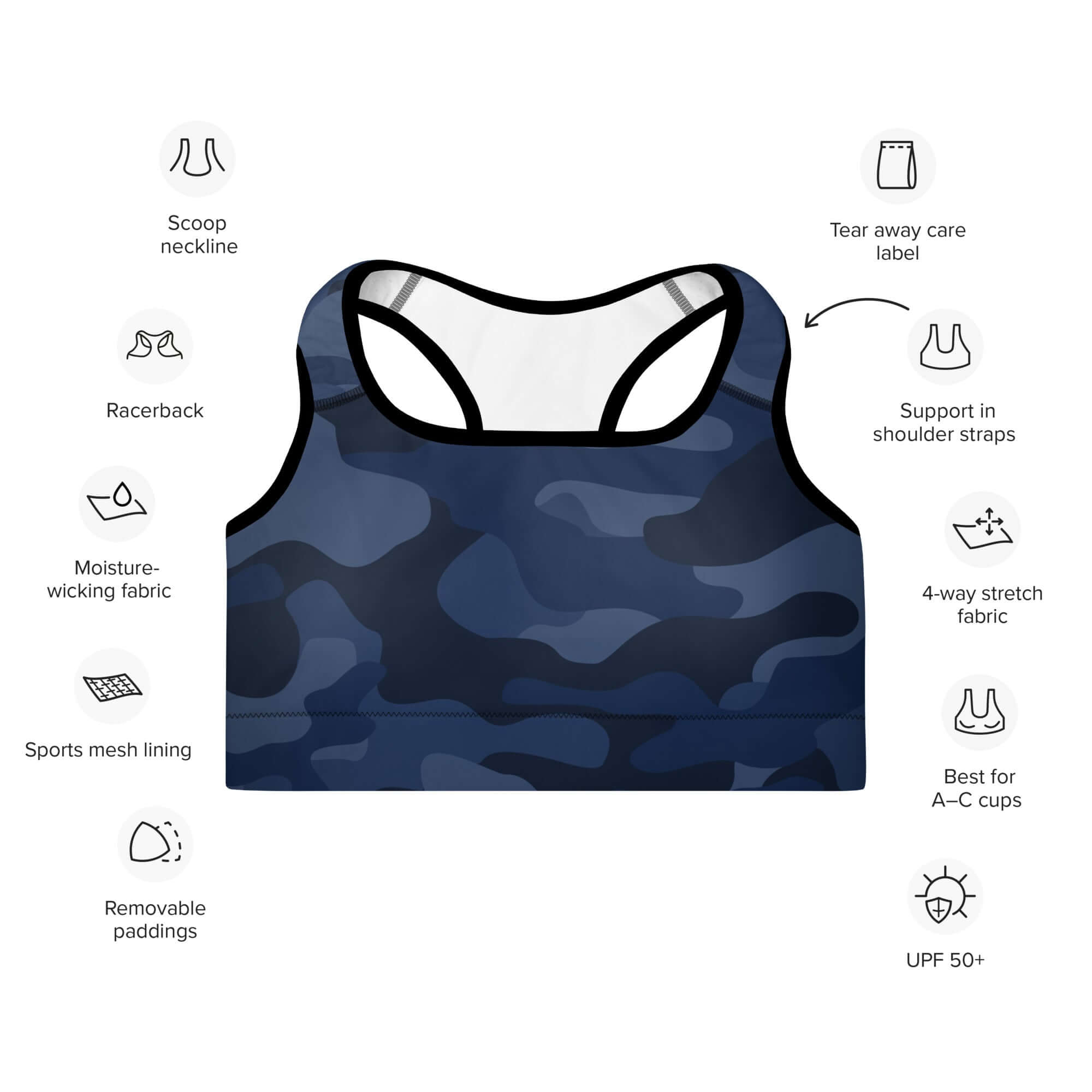 Sports Bra for Women in Deep Blue Camo Print | Camo Colors