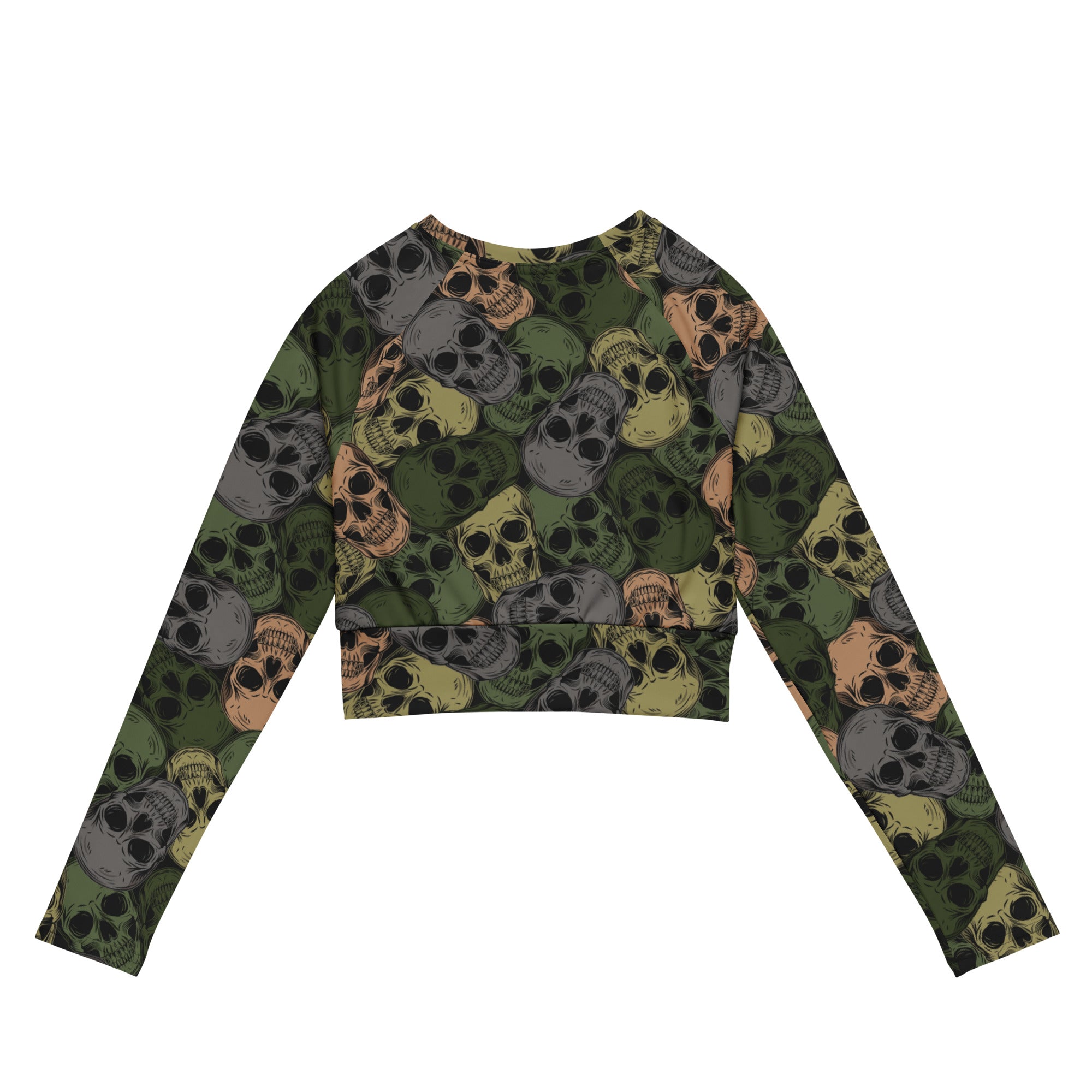 Camo Crop Top | Skulls Camouflage Green & Gray | Long-sleeve Camo Colors