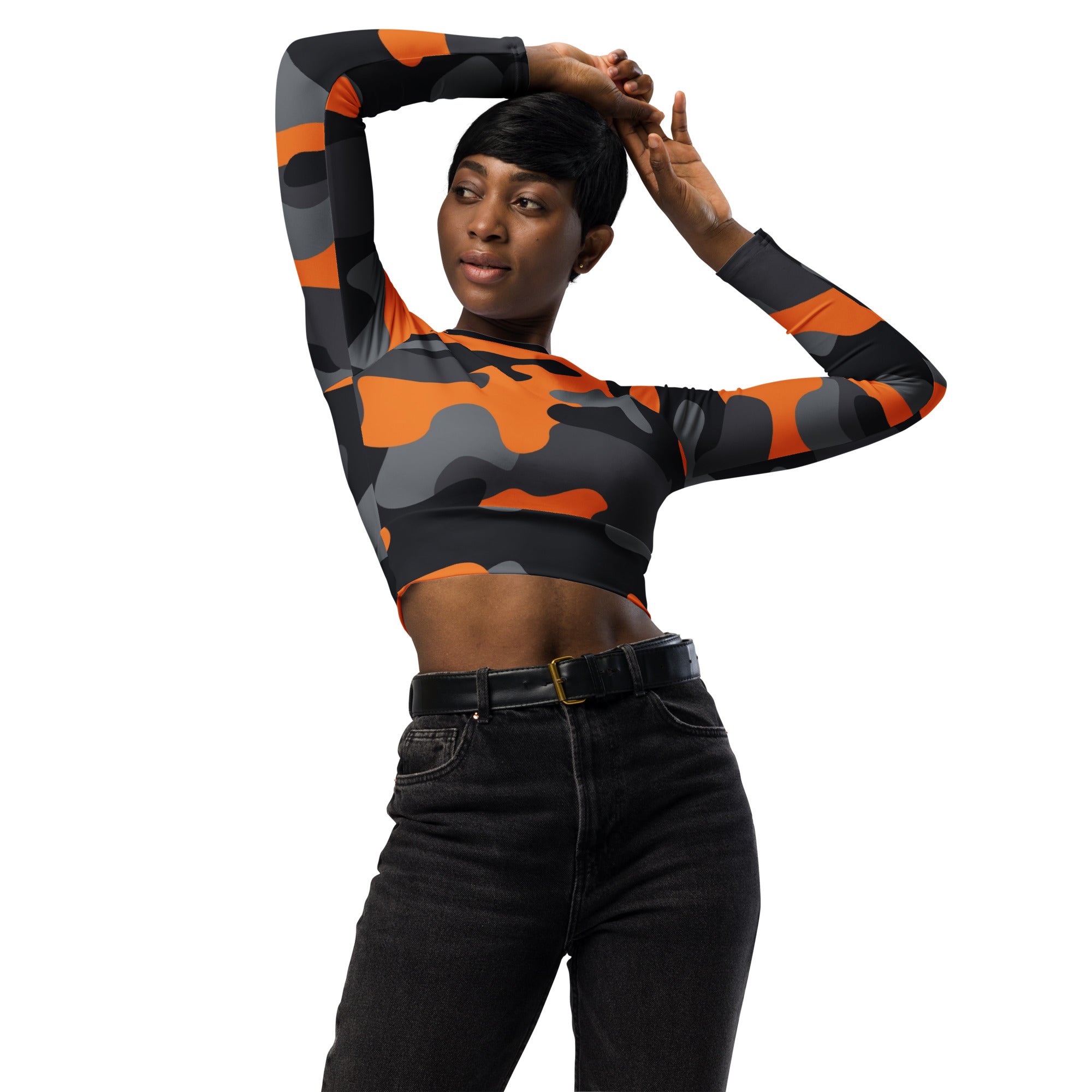 Camo Crop Top | Orange, Black and Gray | Long-sleeve Camo Colors