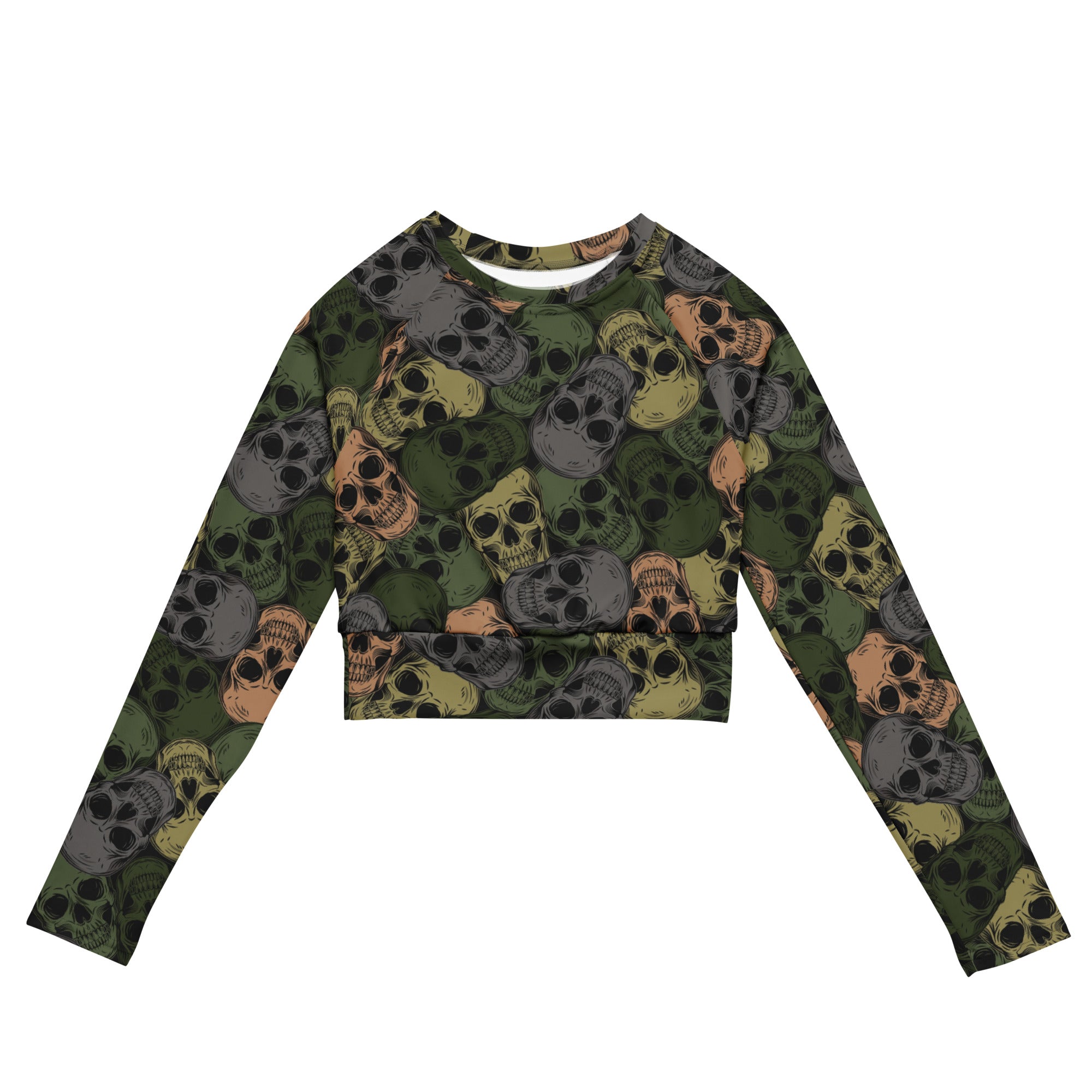Camo Crop Top | Skulls Camouflage Green & Gray | Long-sleeve Camo Colors
