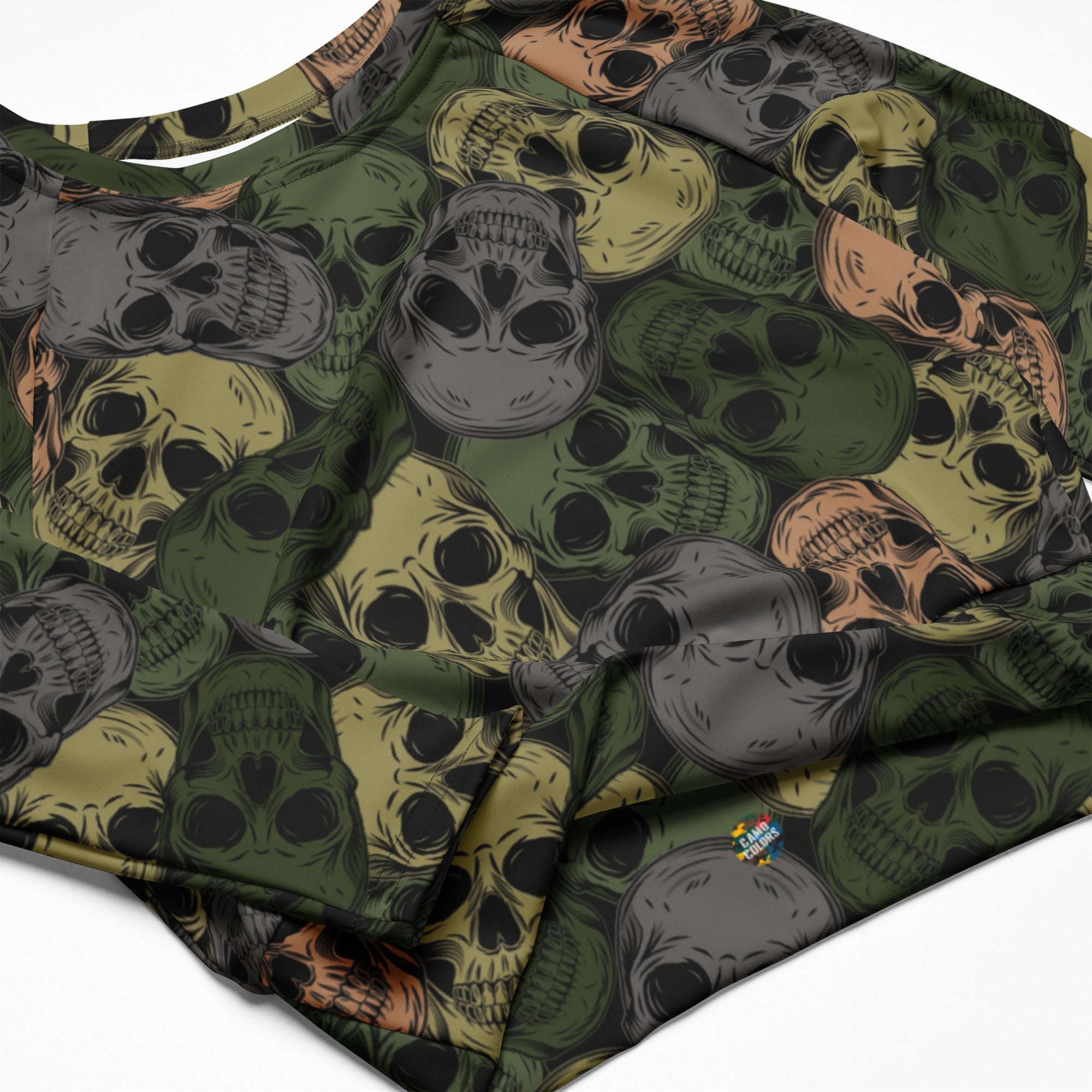 Camo Crop Top | Skulls Camouflage Green & Gray | Long-sleeve Camo Colors