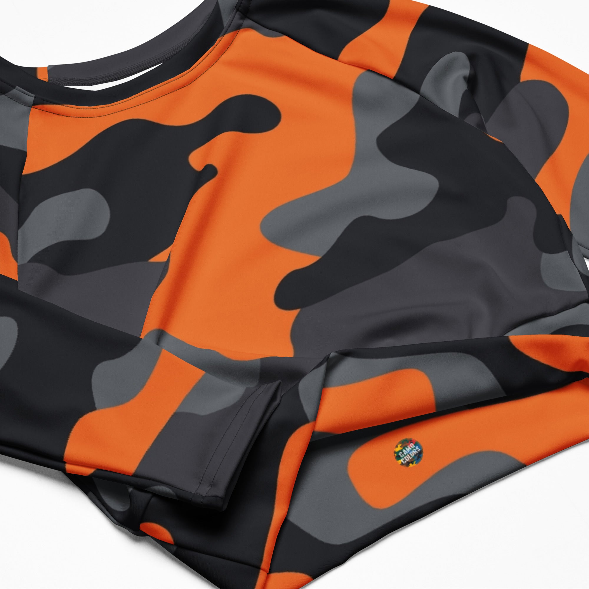 Camo Crop Top | Orange, Black and Gray | Long-sleeve Camo Colors