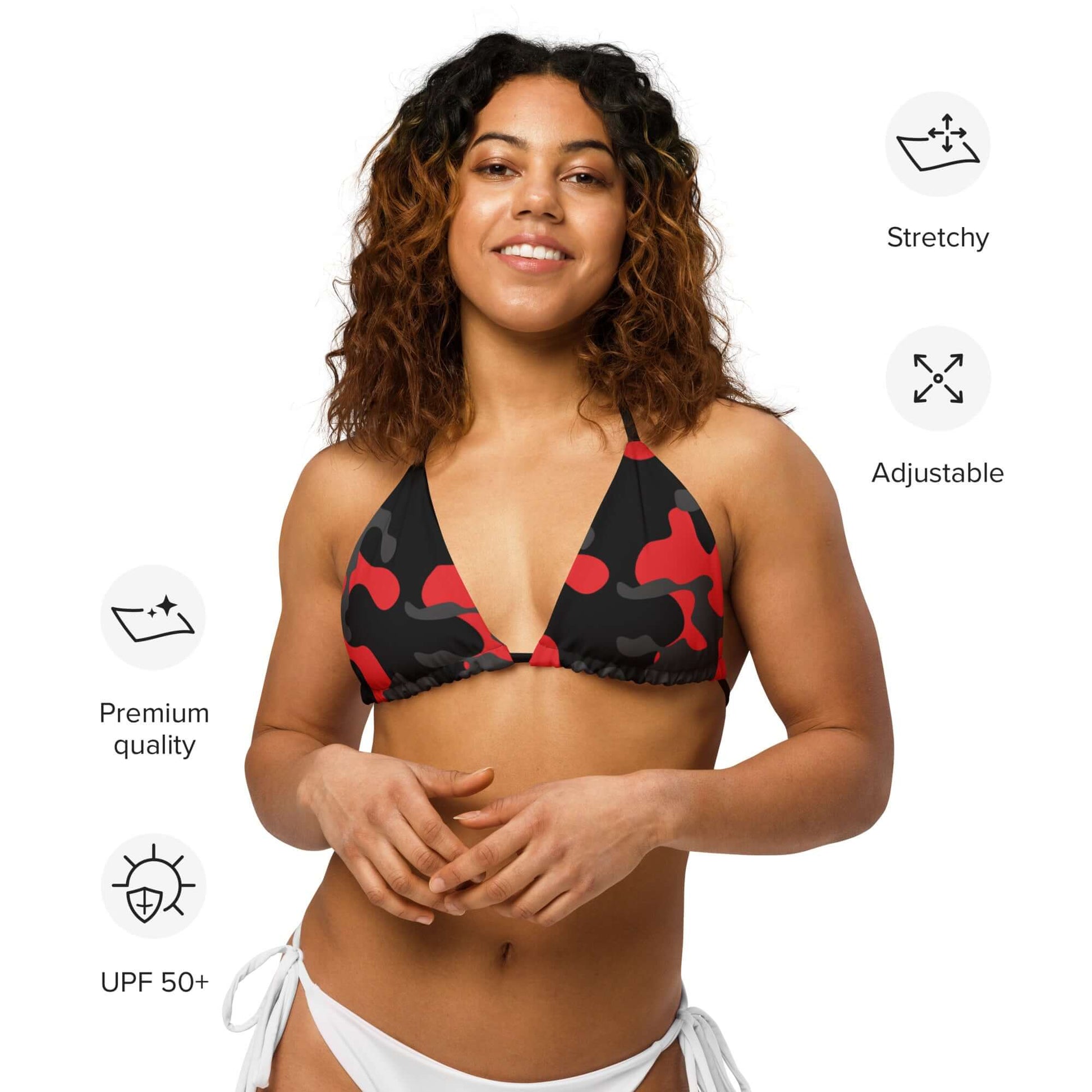 Camo Print String Bikini Top | Red, Grey & Black | Camo Colors