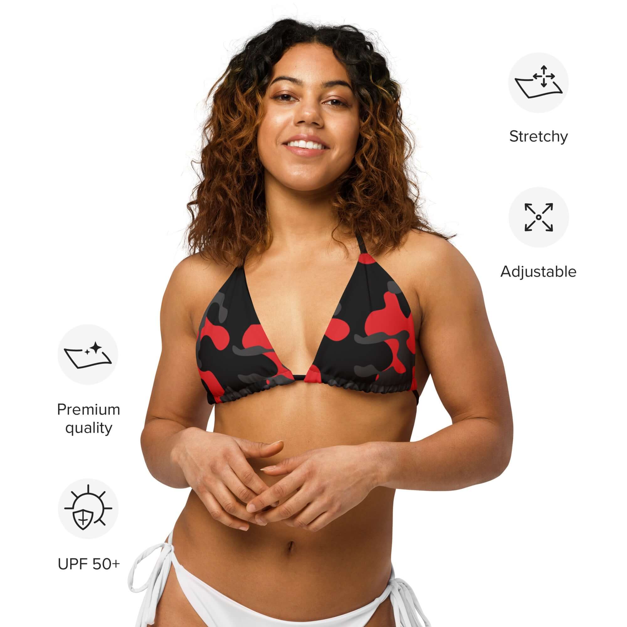 Camo Print String Bikini Top | Red, Grey & Black | Camo Colors