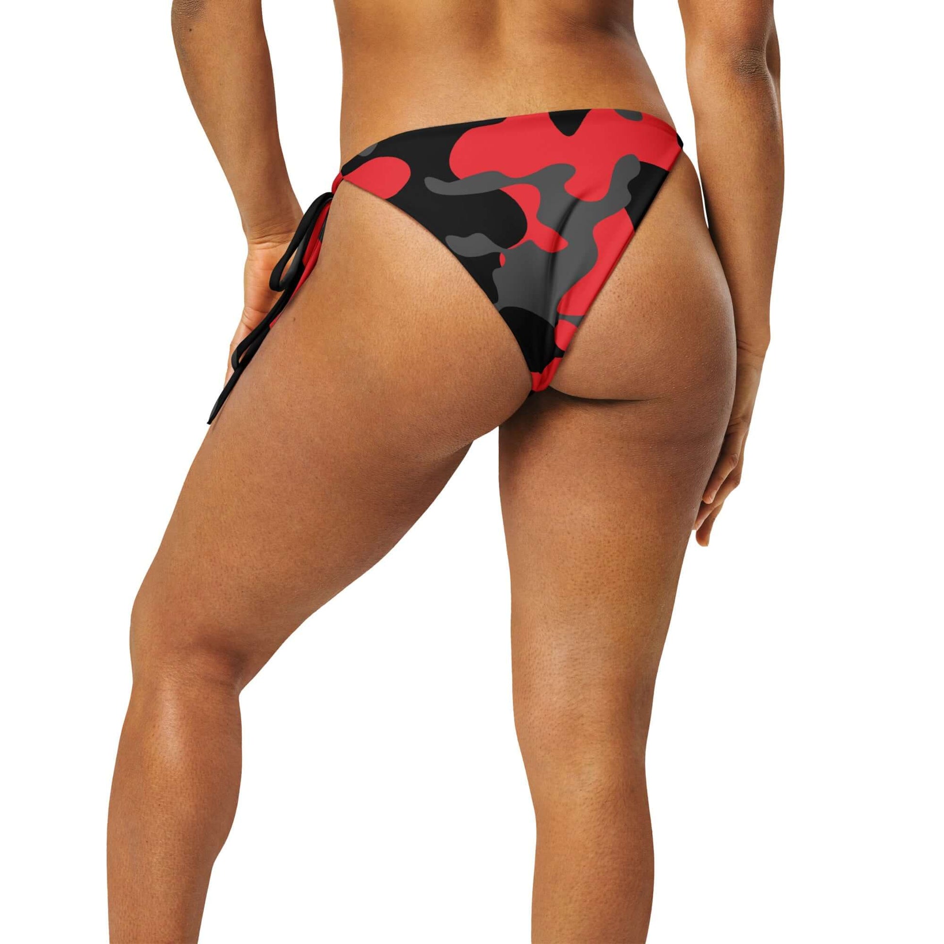 Camo Print String Bikini Bottom | Red, Grey & Black | Camo Colors