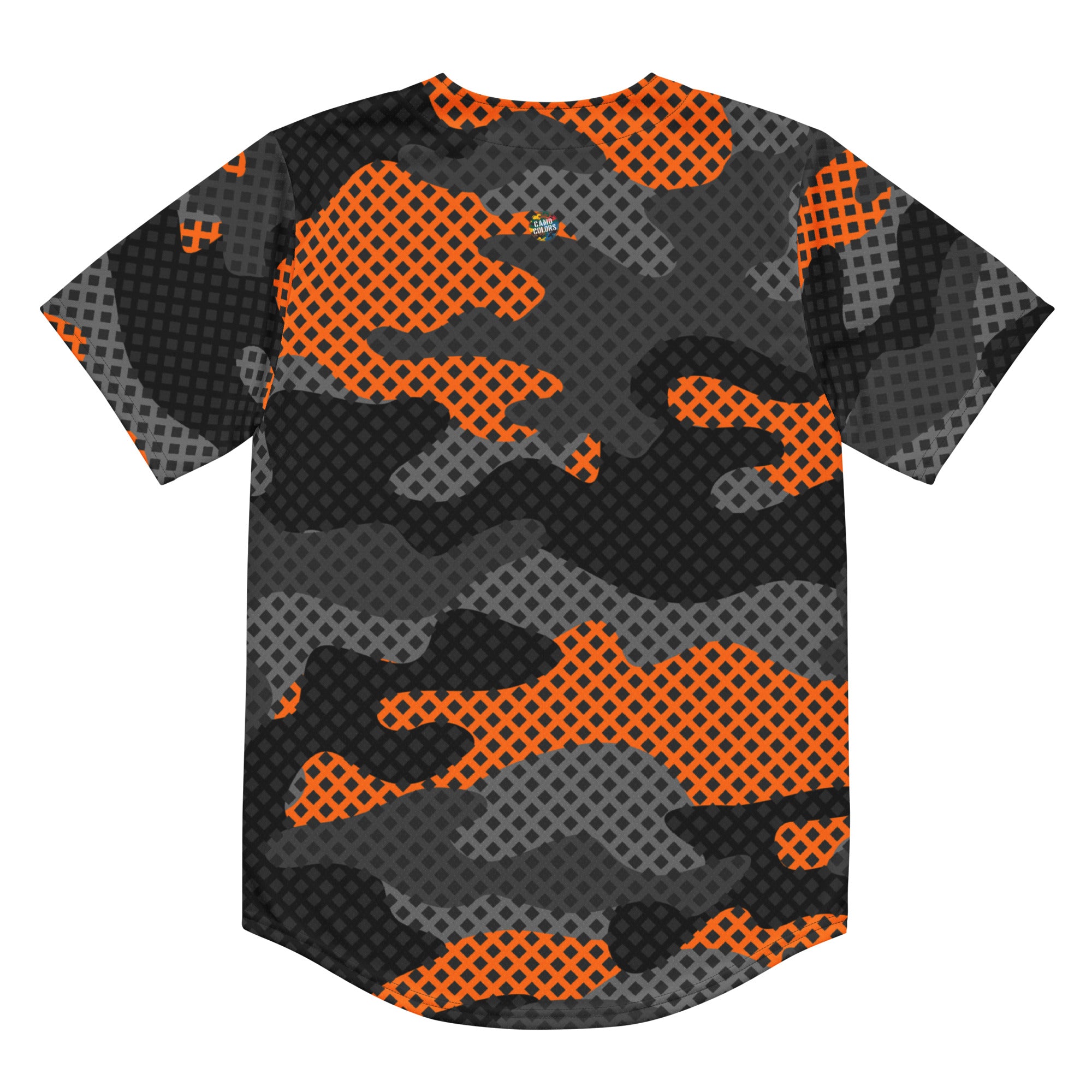 Baseball Jersey | Unisex | Black & Orange Pixel Camouflage Camo Colors