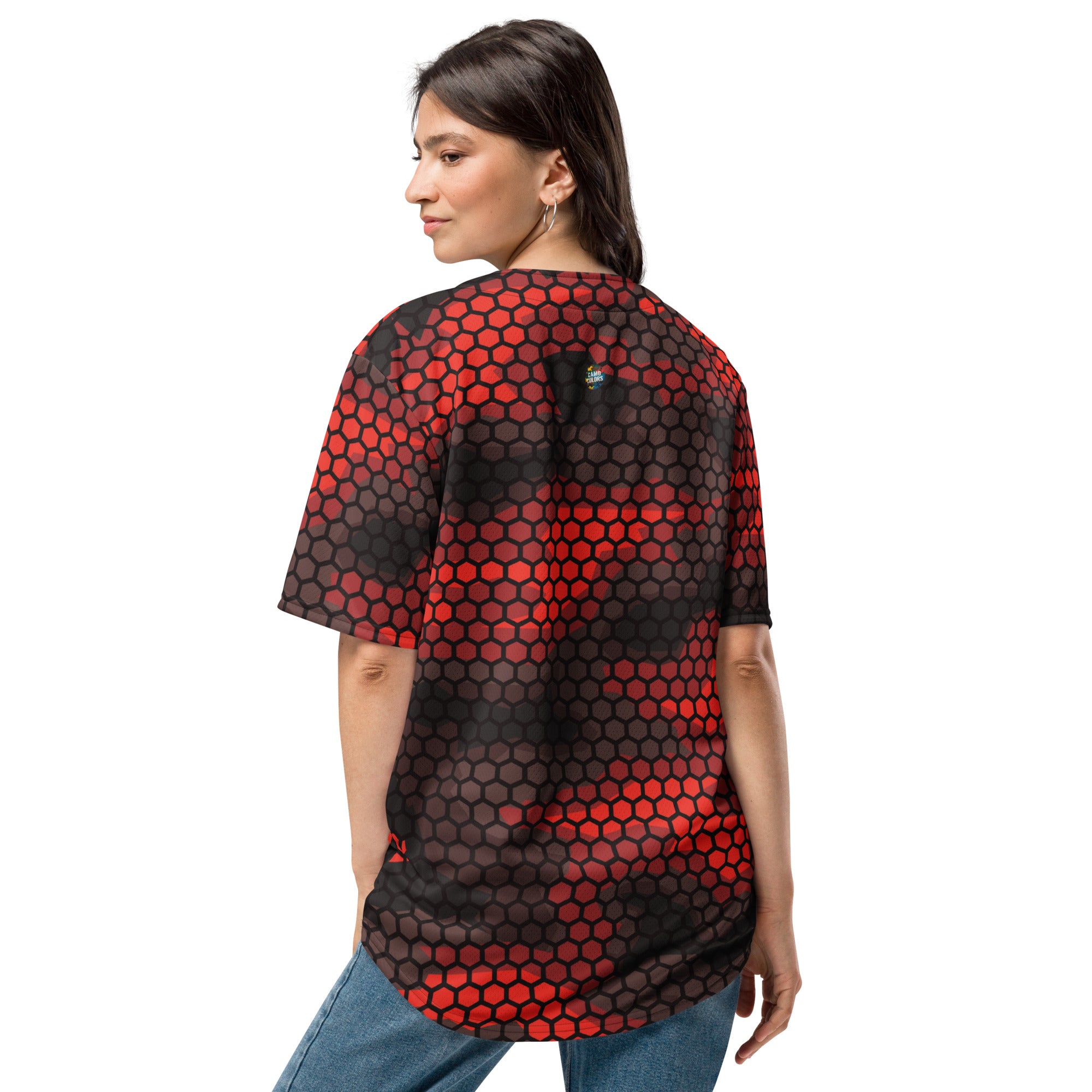 Red Camo Baseball Jersey | Geometric Hive Camo Colors