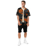 Baseball Jersey | Unisex | Black & Orange Pixel Camouflage Camo Colors