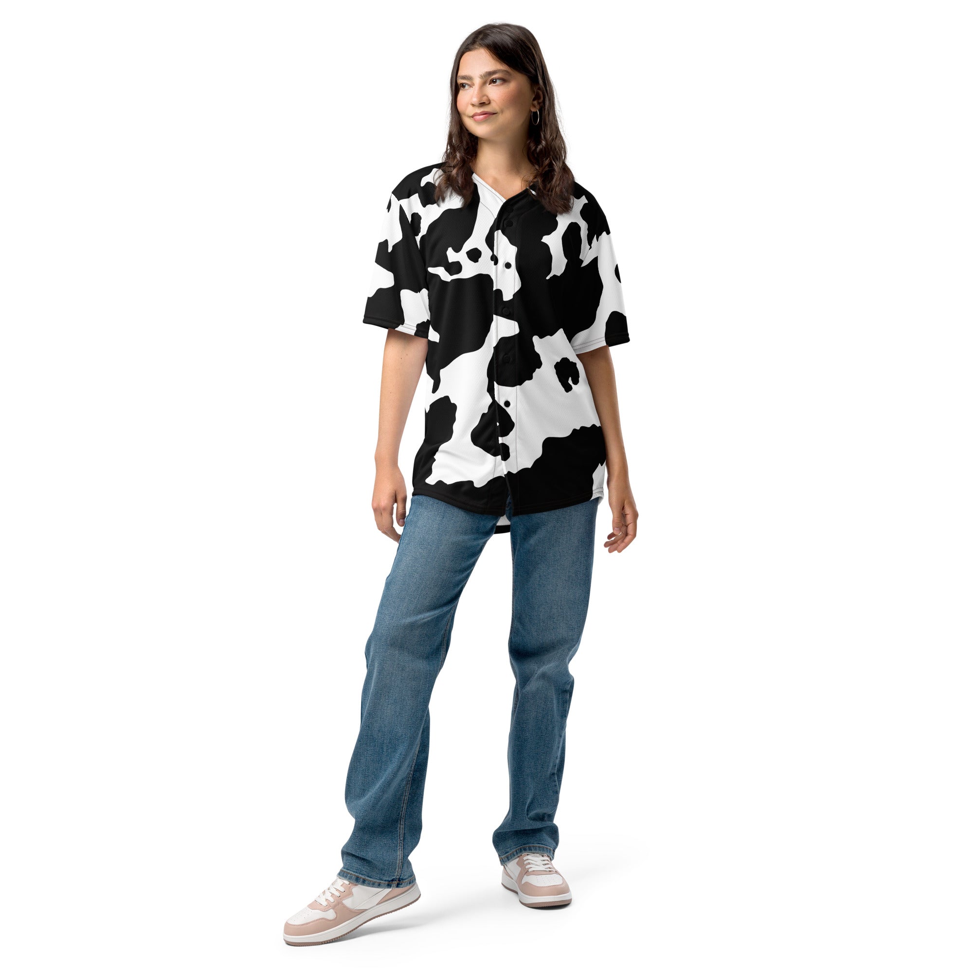 Baseball Jersey | Unisex | Black & White Cow Camouflage Camo Colors